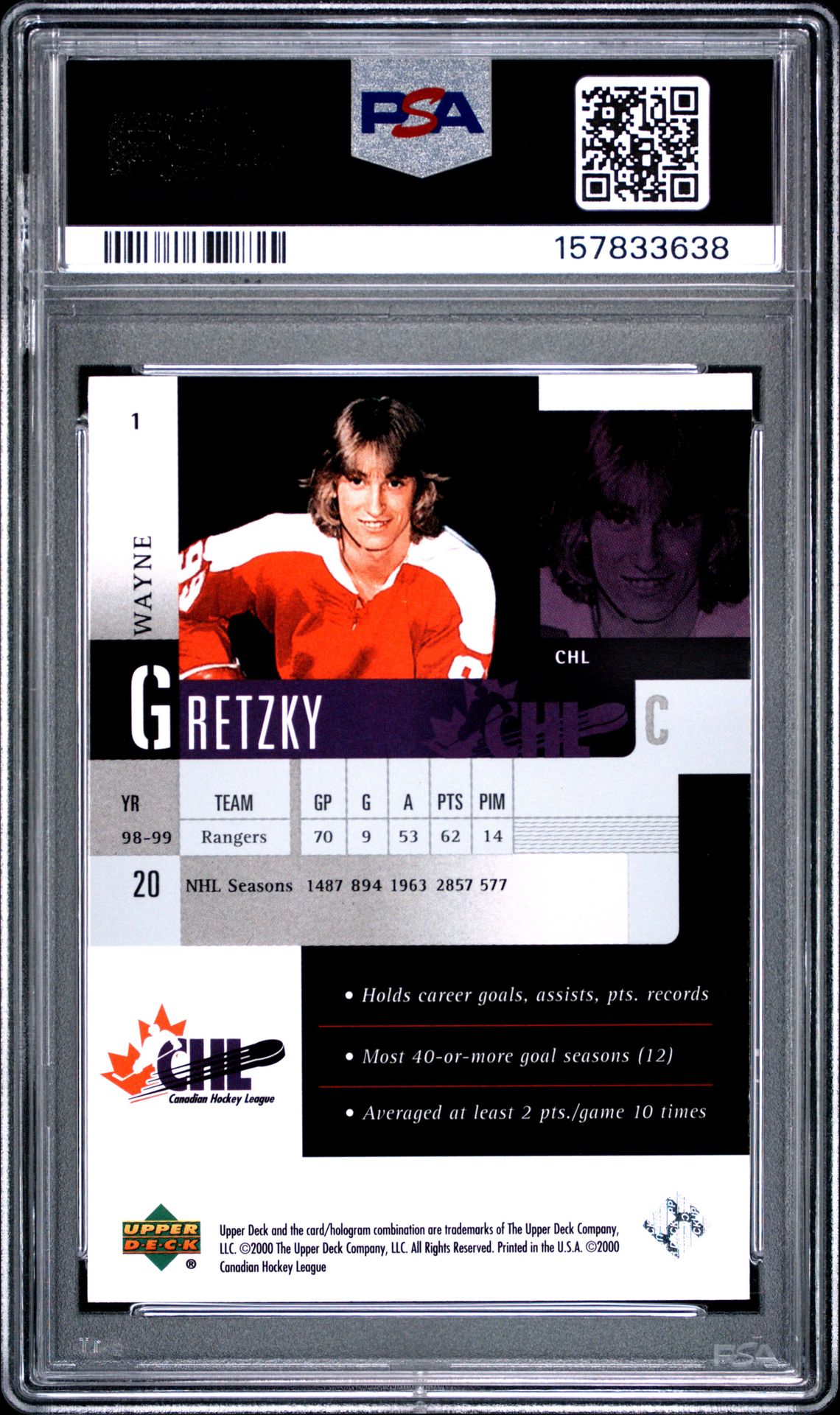 1999 Upper Deck Prospects Wayne Gretzky #1 Mint 9 back