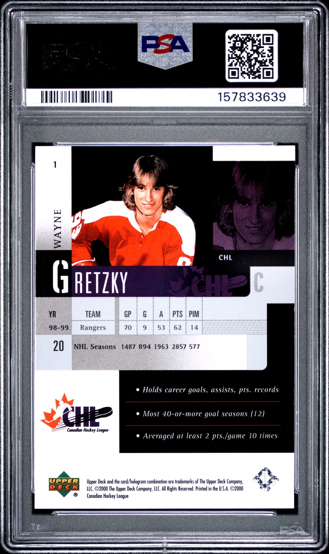 1999 Upper Deck Prospects Wayne Gretzky #1 Mint 9 back