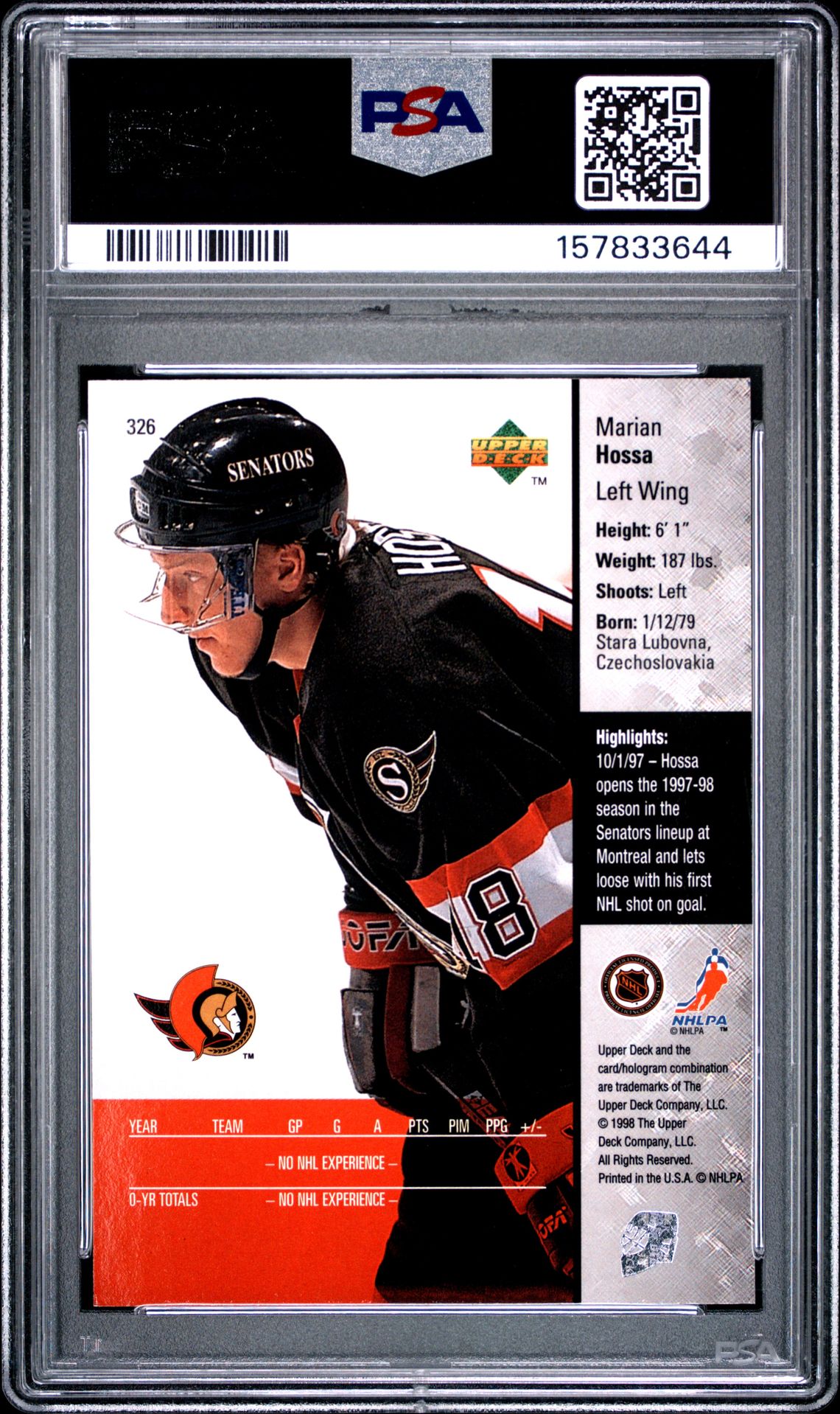 1997 Upper Deck Marian Hossa #326 Nm 7 back