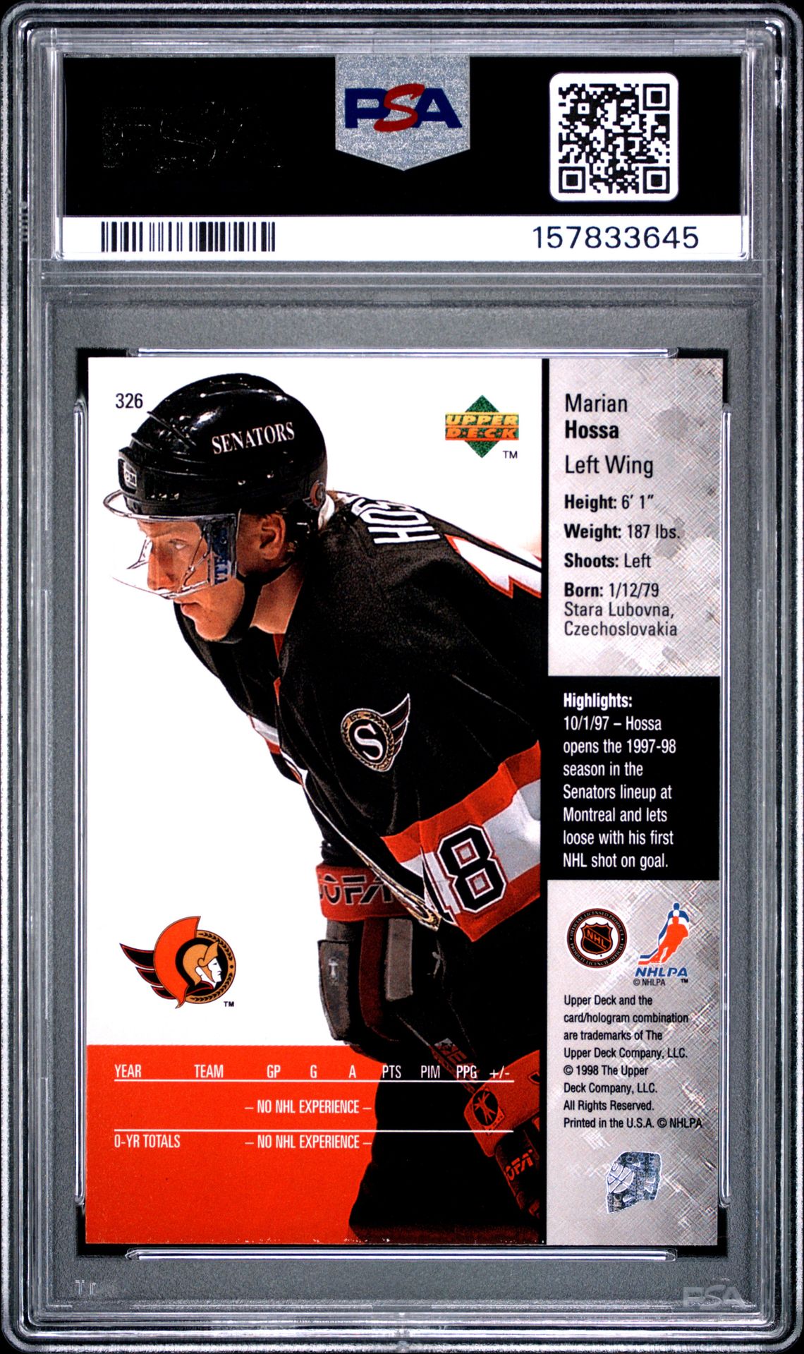1997 Upper Deck Marian Hossa #326 Nm-Mt 8 back