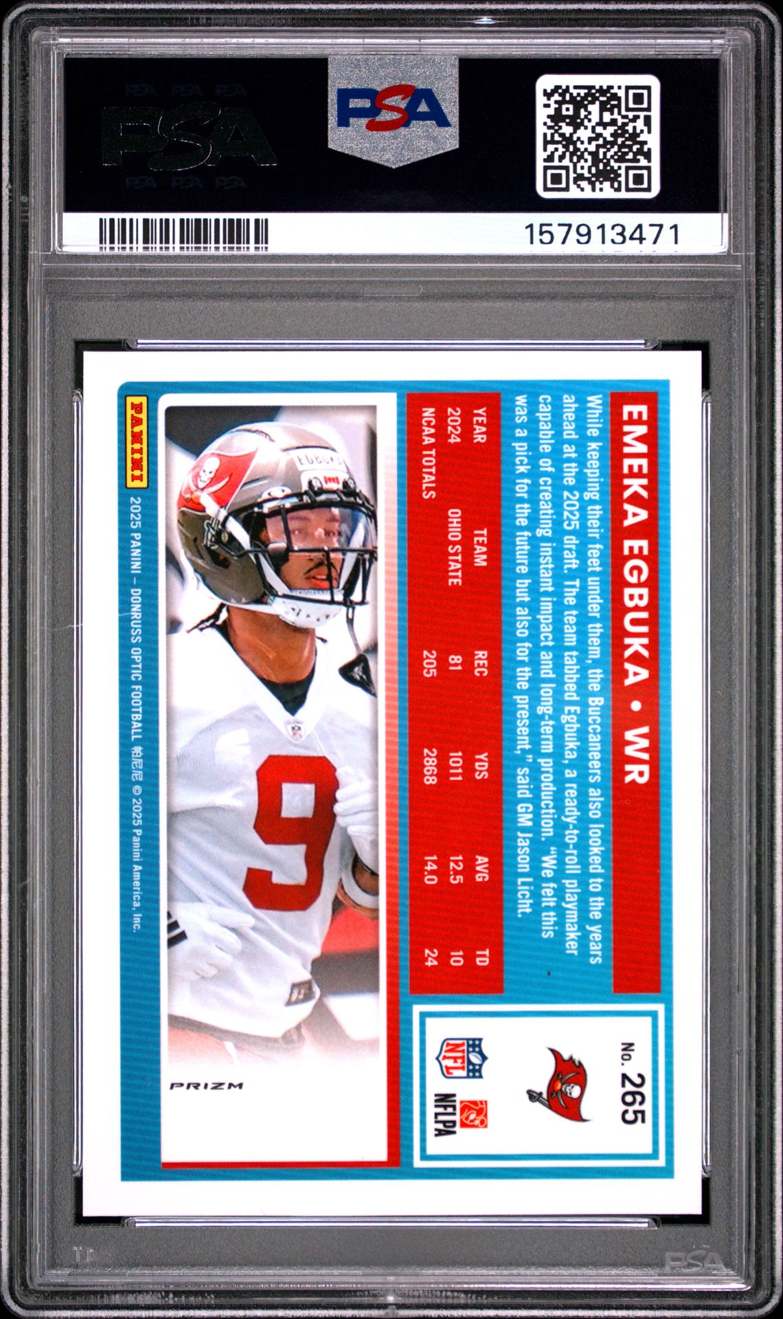 2025 Panini Donruss Optic Emeka Egbuka #265 (Green Hyper) Mint 9 back