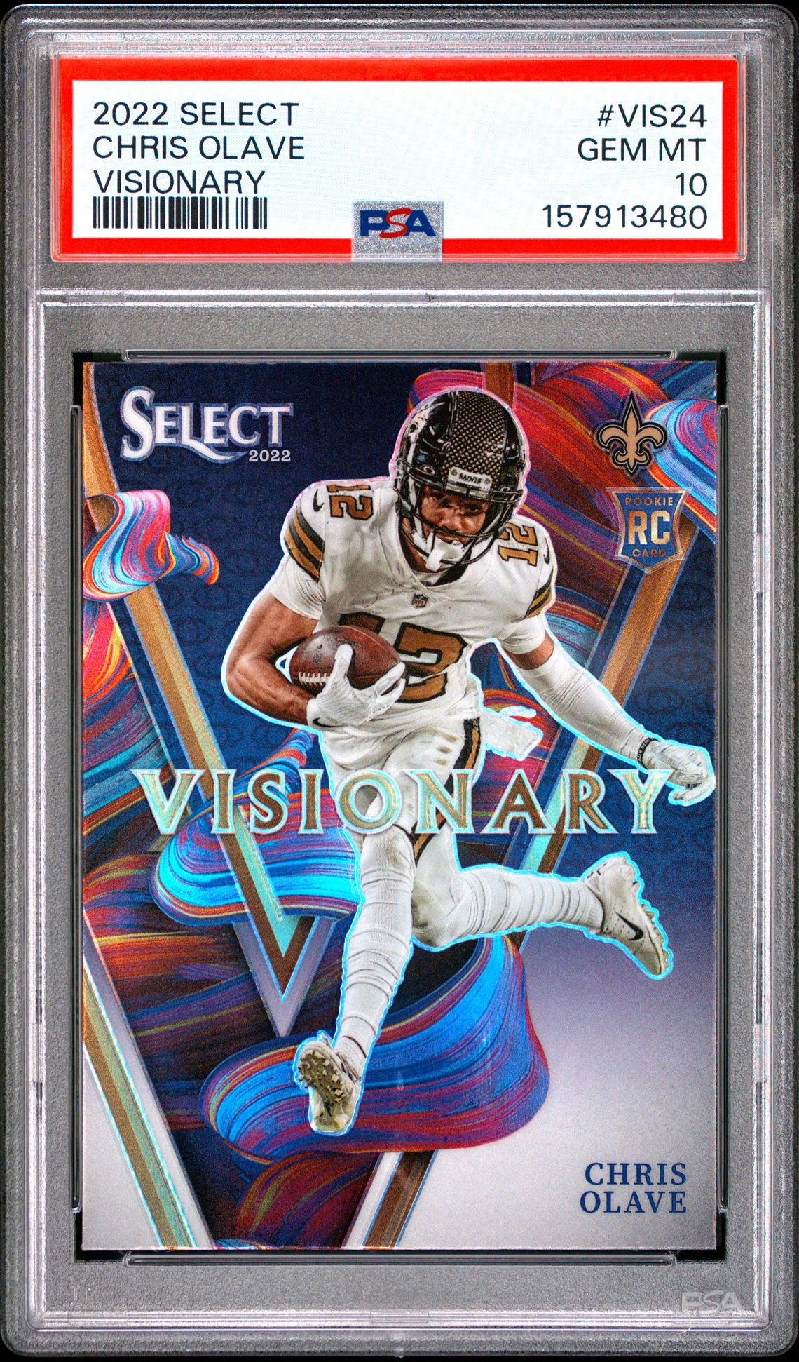 2022 Panini Select Visionary Chris Olave #Vis24 (Visionary) Gem Mt 10 front view - PSA graded GEM MT 10