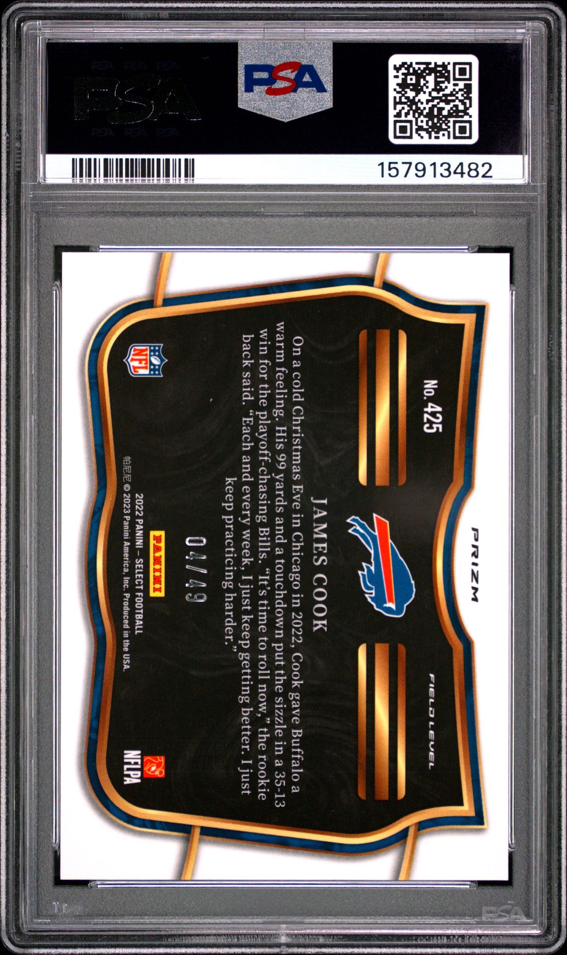 2022 Panini Select James Cook #425 (Blue Prizm) Mint 9 back