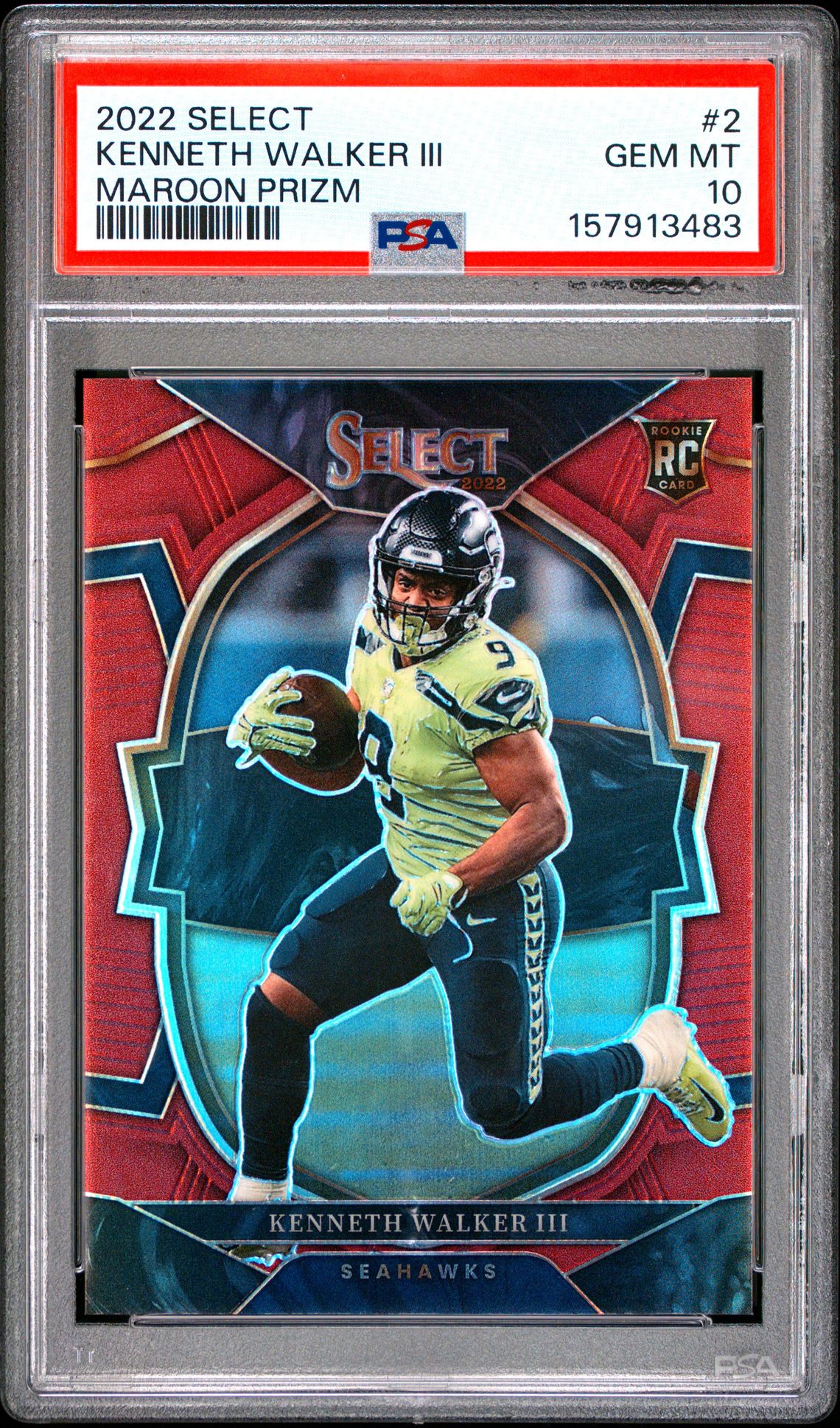 2022 Panini Select Kenneth Walker Iii #2 (Maroon Prizm) Gem Mt 10 front view - PSA graded GEM MT 10