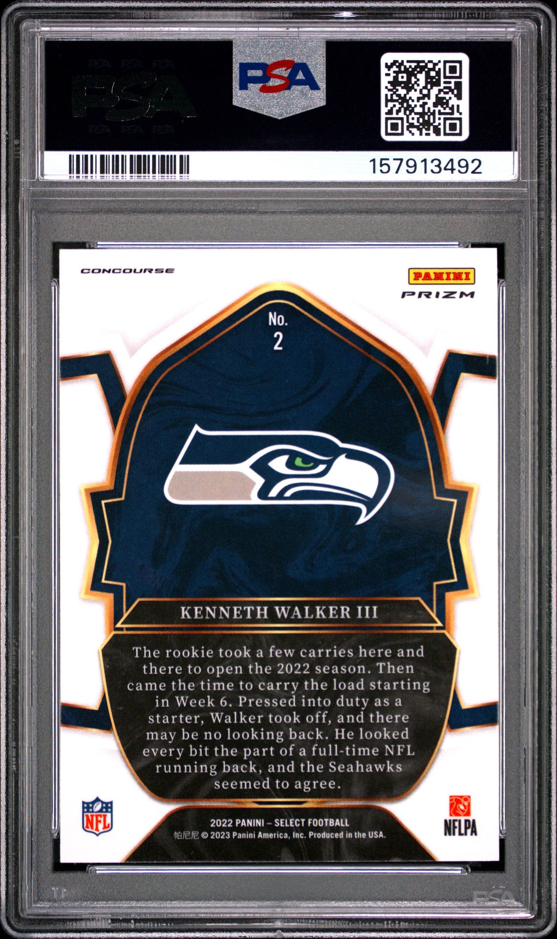 2022 Panini Select Kenneth Walker Iii #2 (Silver Prizm) Gem Mt 10 back