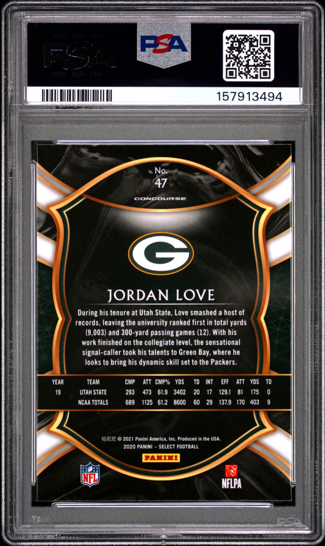 2020 Panini Select Jordan Love #47 Mint 9 back