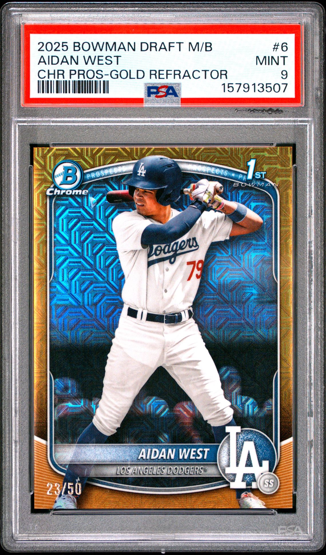 2025 Bowman Draft Mega Box Chrome Prospects Aidan West #6 (Chr Pros-Gold Refractor) Mint 9 front