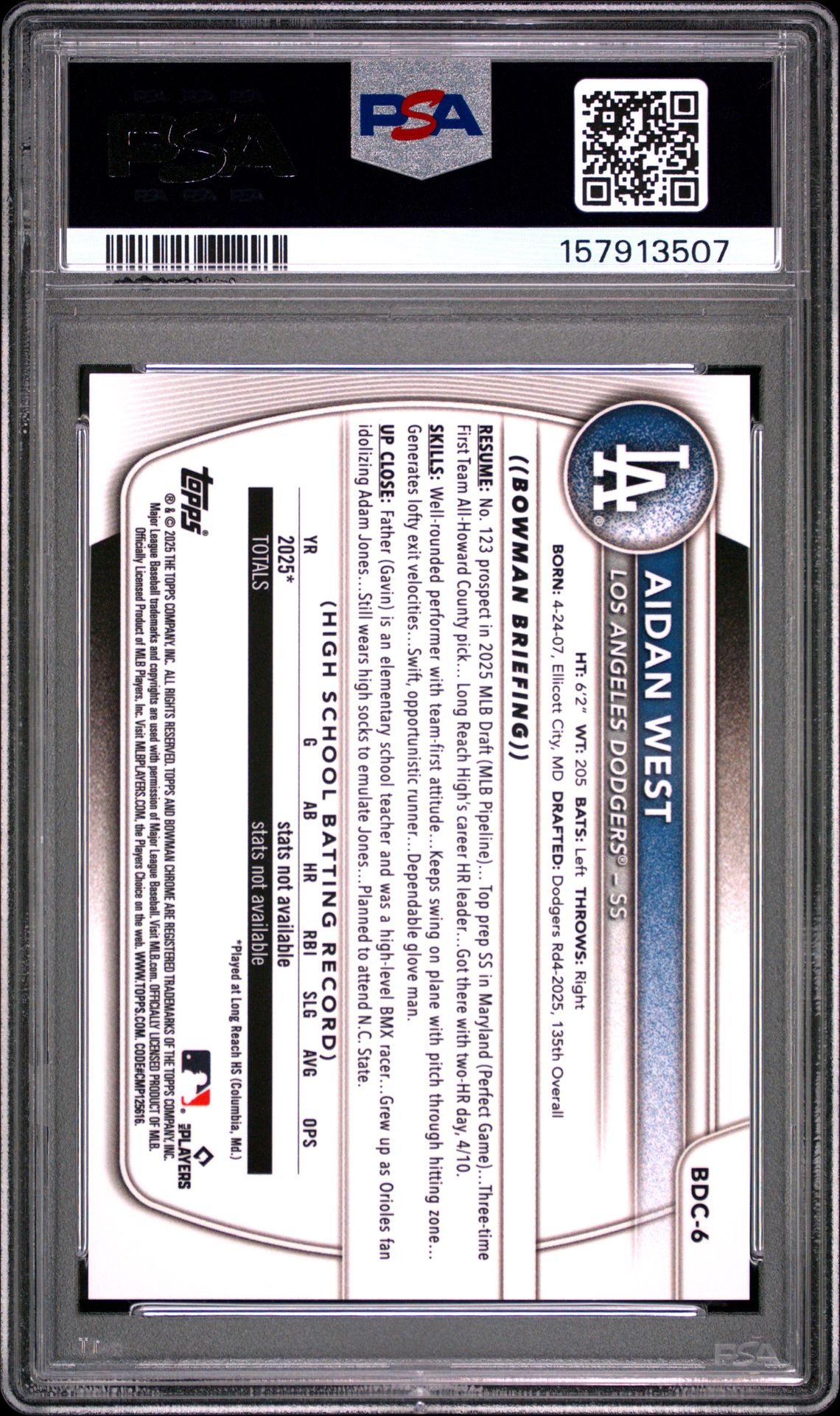 2025 Bowman Draft Mega Box Chrome Prospects Aidan West #6 (Chr Pros-Gold Refractor) Mint 9 back
