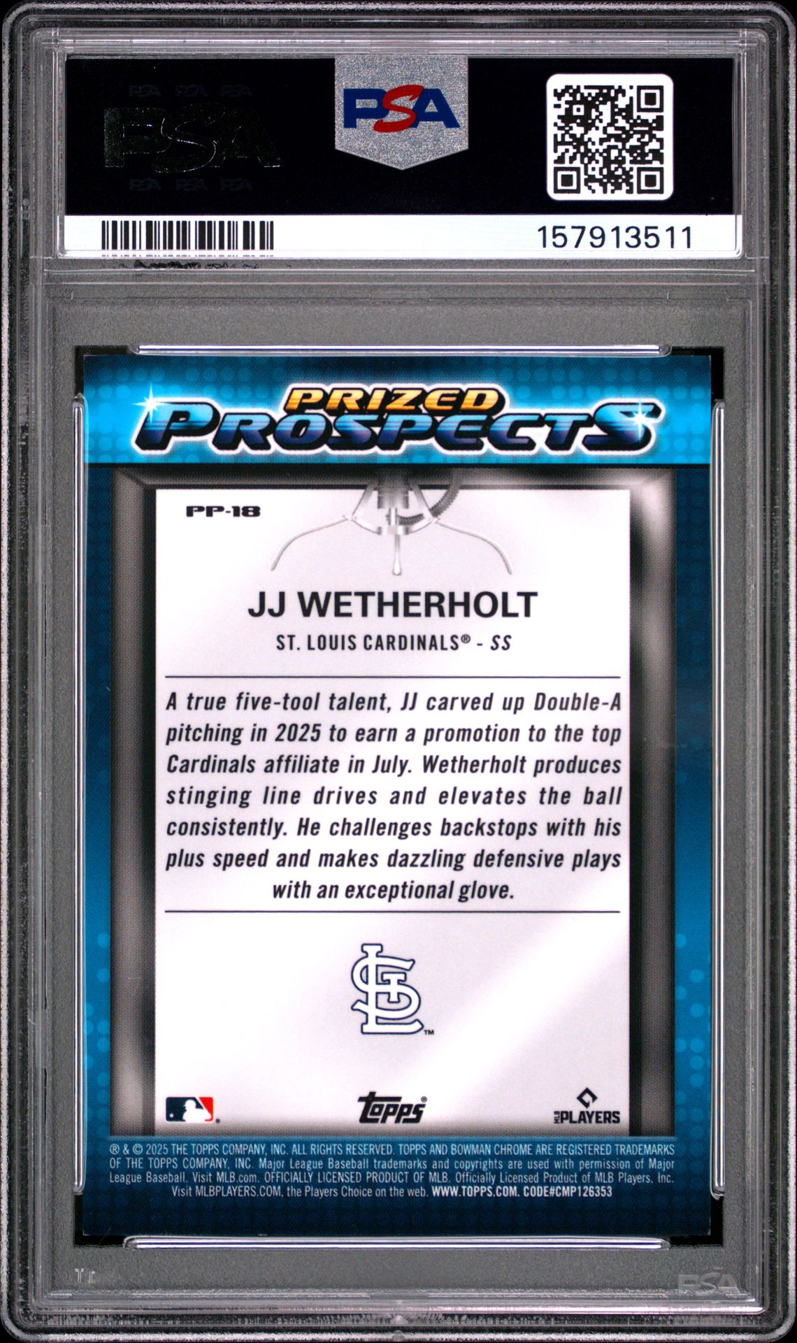 2025 Bowman Draft Mega Box Mega Box Prized Prospects Jj Wetherholt #18 (Prized Pros-Blue Refractor) Nm-Mt 8 back