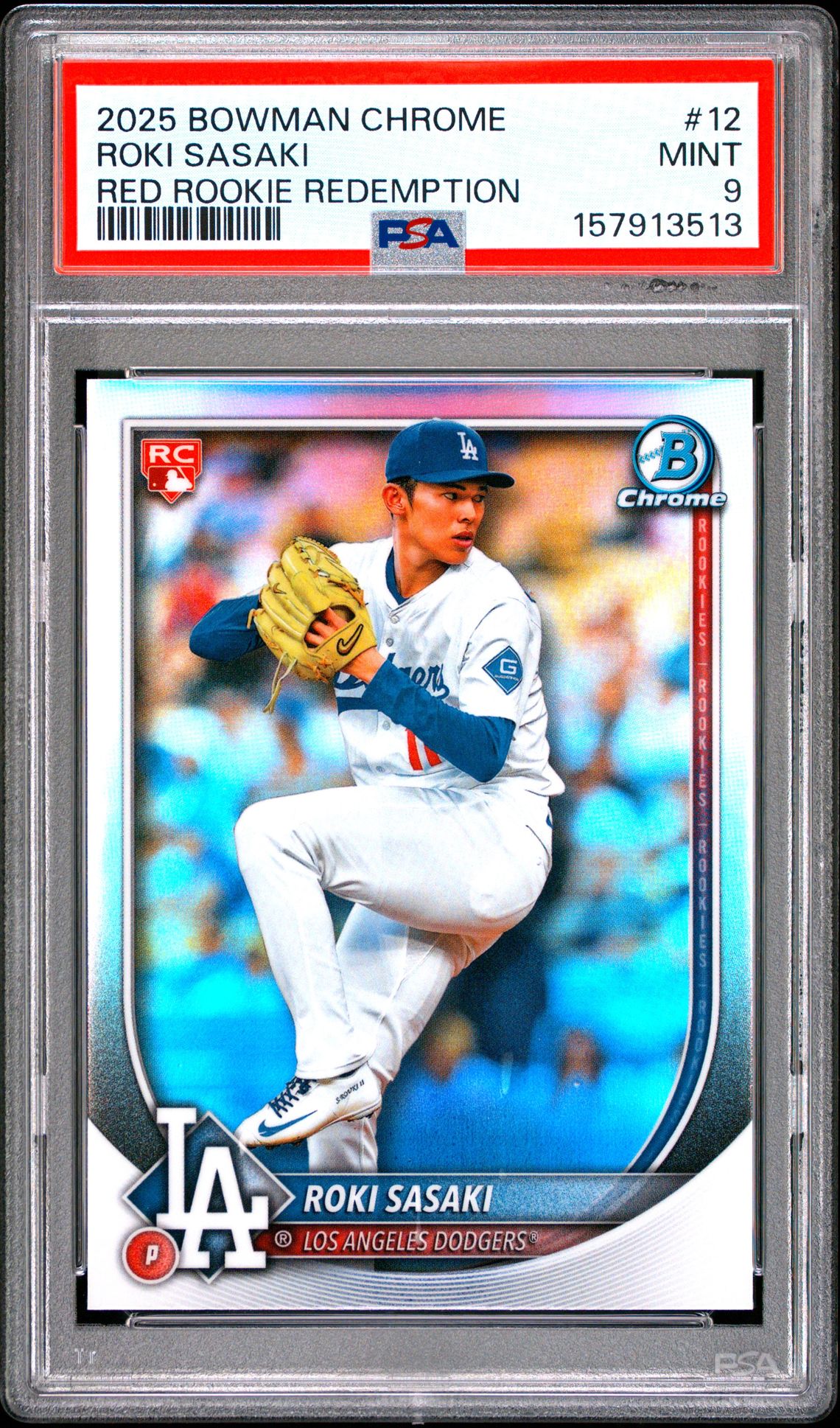 2025 Bowman Chrome Roki Sasaki #12 (Red Rookie Redemption) Mint 9 front