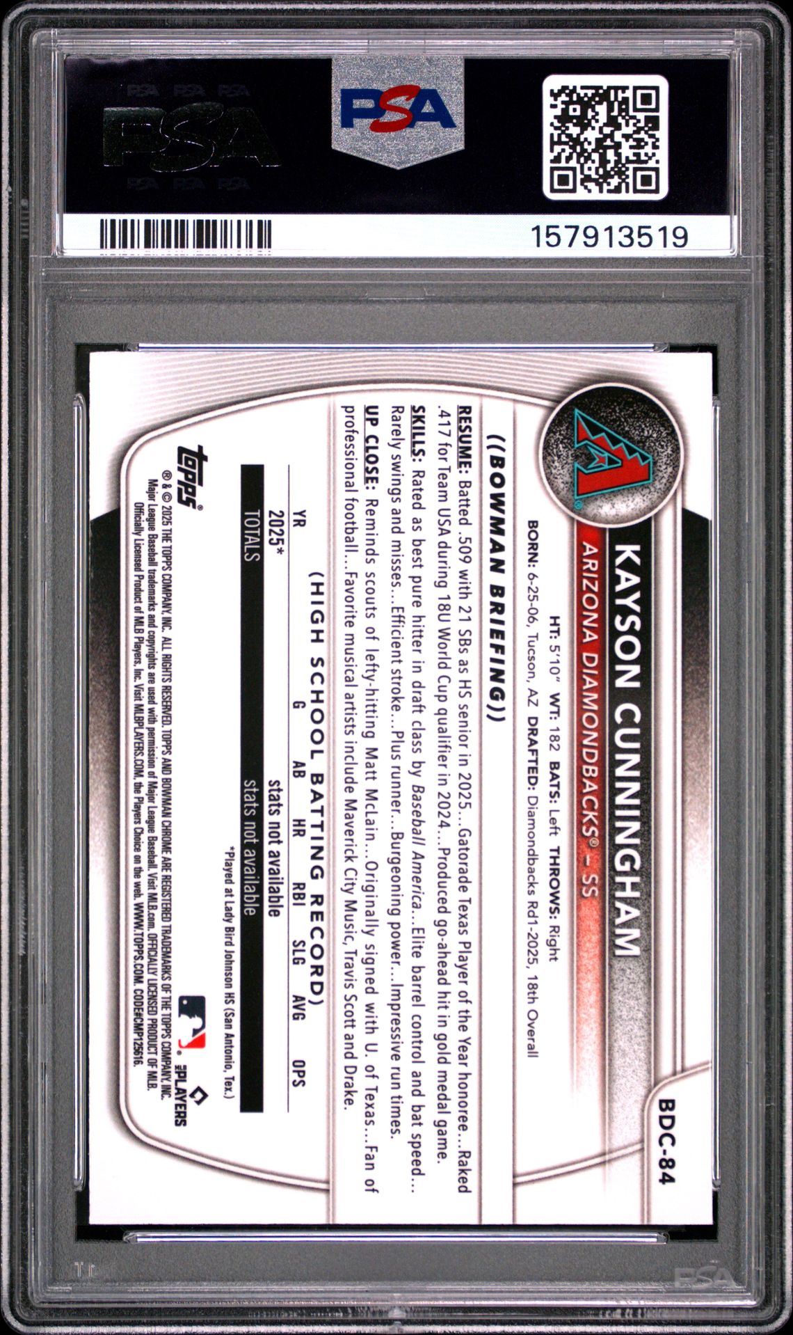 2025 Bowman Draft Mega Box Chrome Prospects Kayson Cunningham #84 (Chrome Prospects) Ex-Mt 6 back