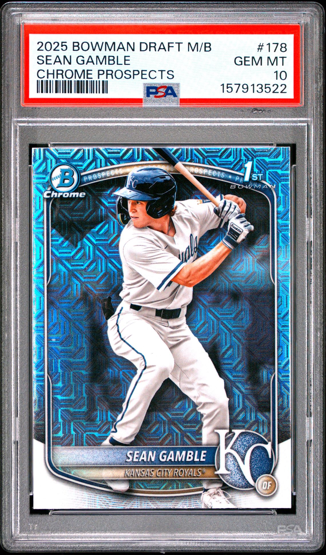 2025 Bowman Draft Mega Box Chrome Prospects Sean Gamble #178 (Chrome Prospects) Gem Mt 10 front view - PSA graded GEM MT 10