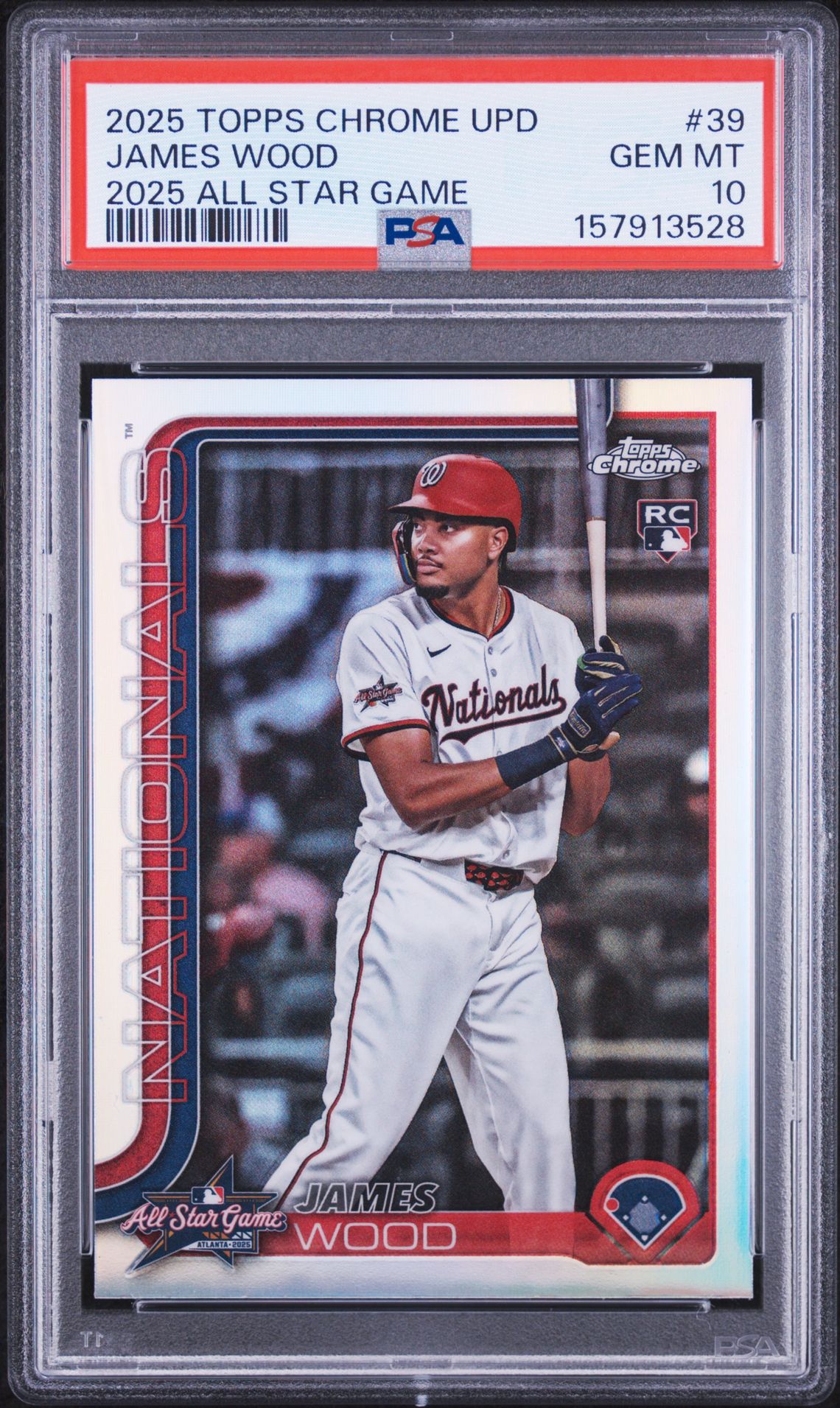 2025 Topps Chrome Update 2025 All Star Game James Wood #39 Gem Mt 10 front view - PSA graded GEM MT 10