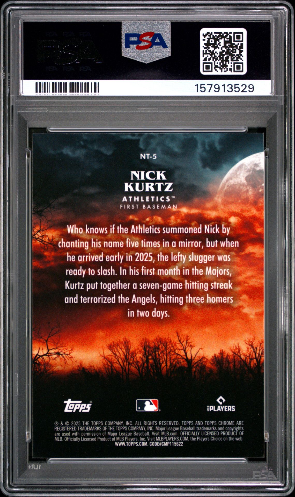 2025 Topps Chrome Update Night Terrors Nick Kurtz #5 Gem Mt 10 back