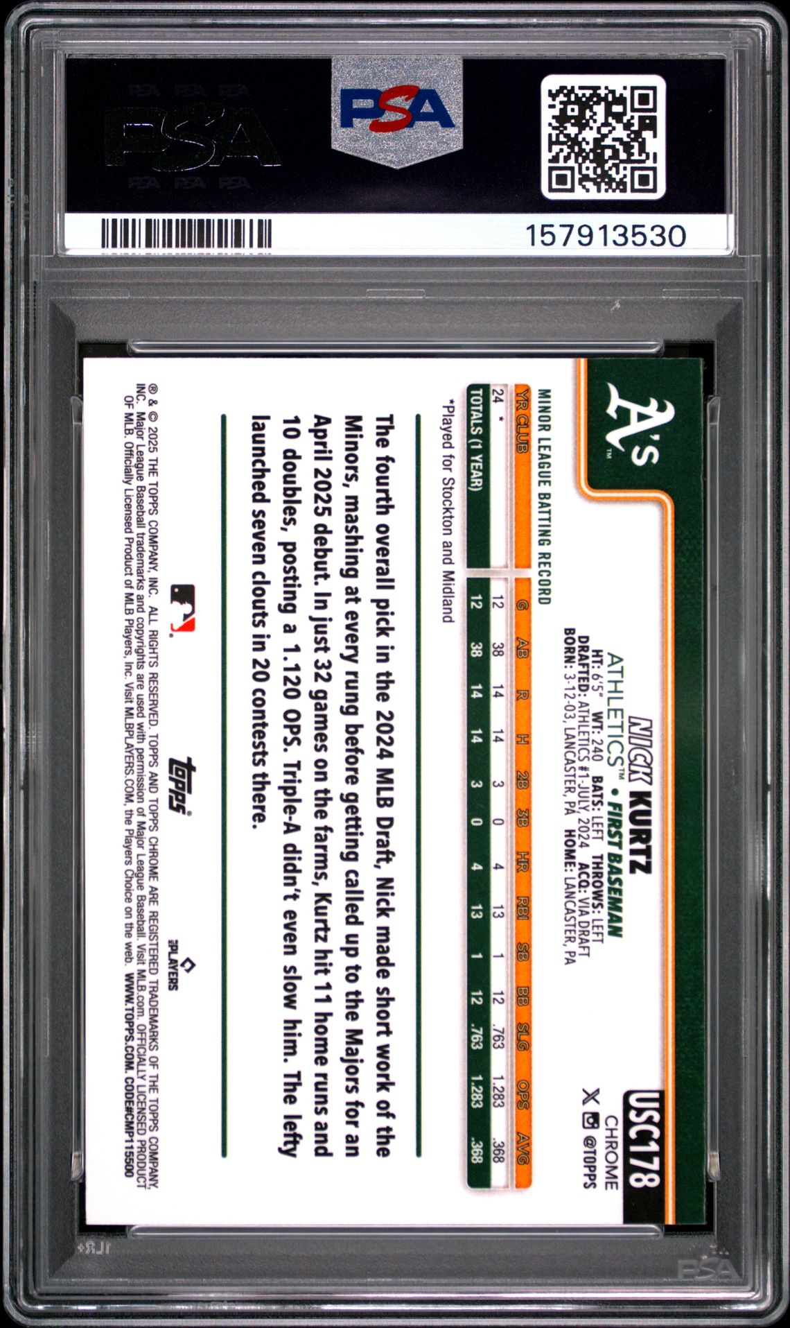 2025 Topps Chrome Update Nick Kurtz #178 (X-Fractor) Mint 9 back