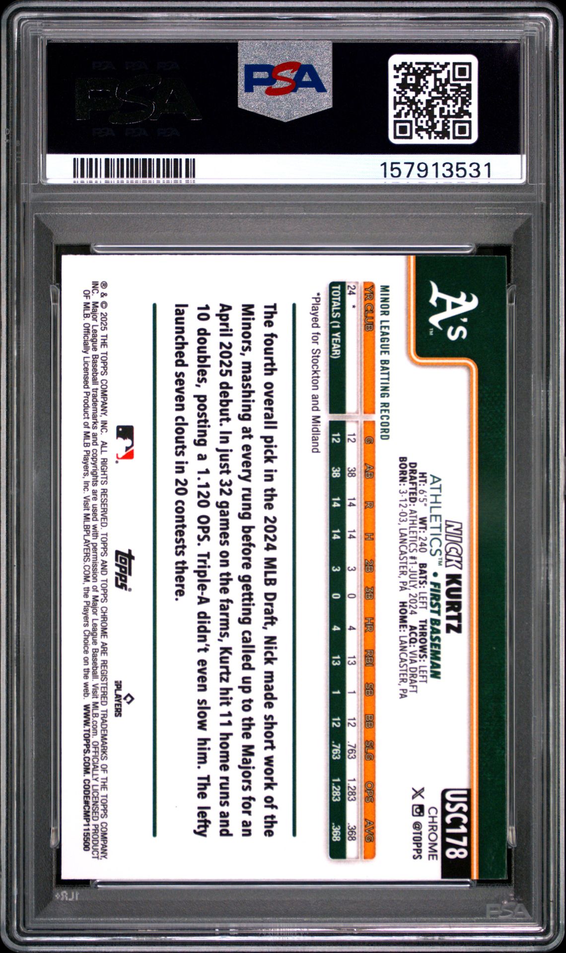 2025 Topps Chrome Update Nick Kurtz #178 (X-Fractor) Mint 9 back