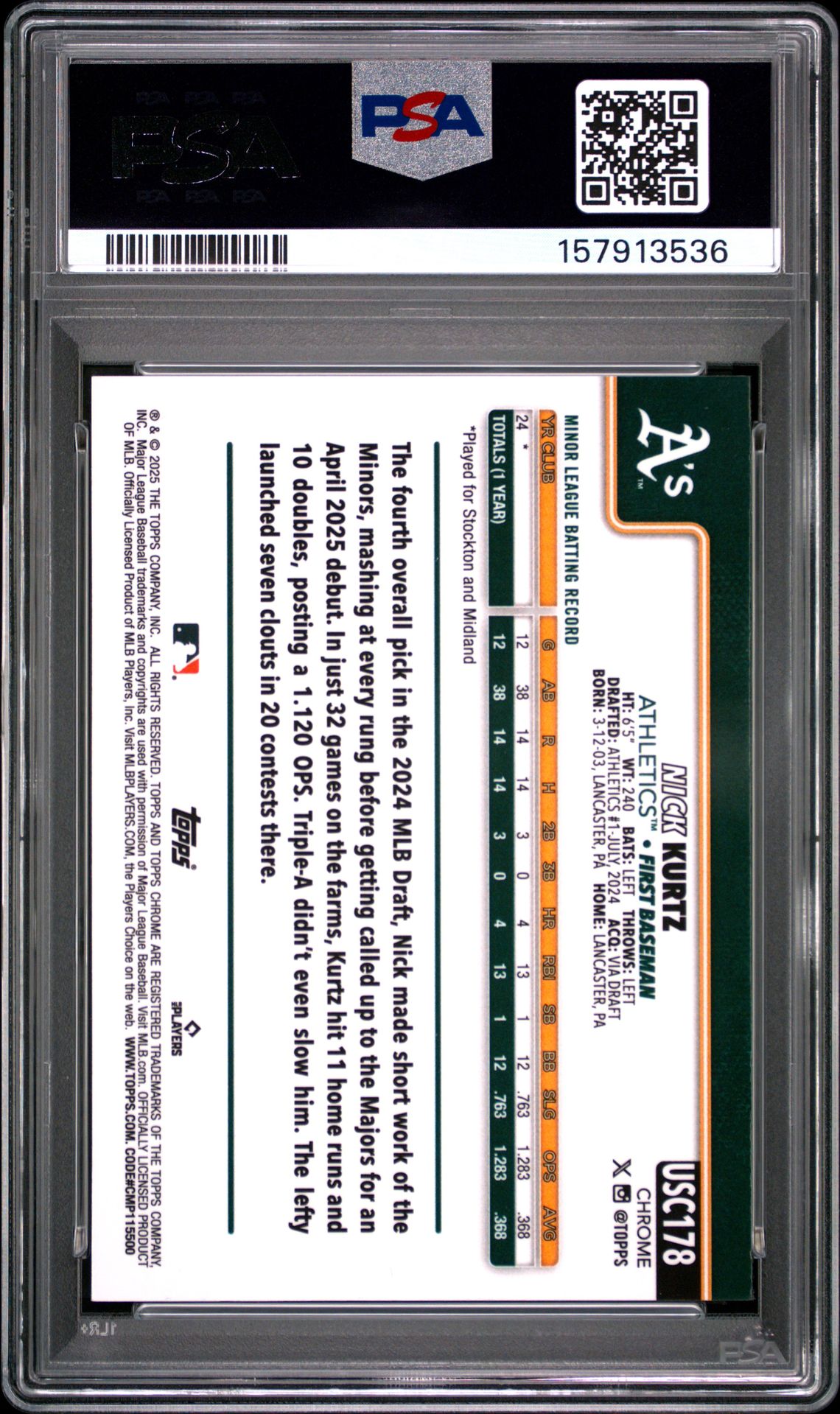 2025 Topps Chrome Update Nick Kurtz #178 Nm-Mt 8 back