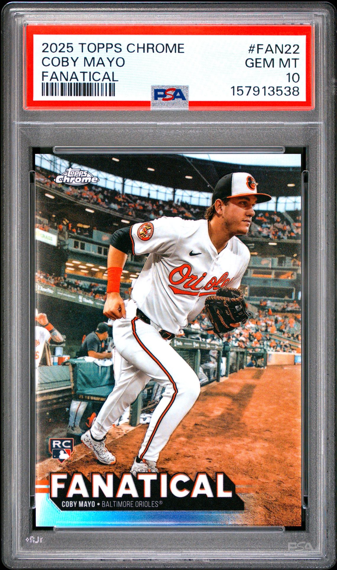 2025 Topps Chrome Fanatical Coby Mayo #Fan22 Gem Mt 10 front view - PSA graded GEM MT 10