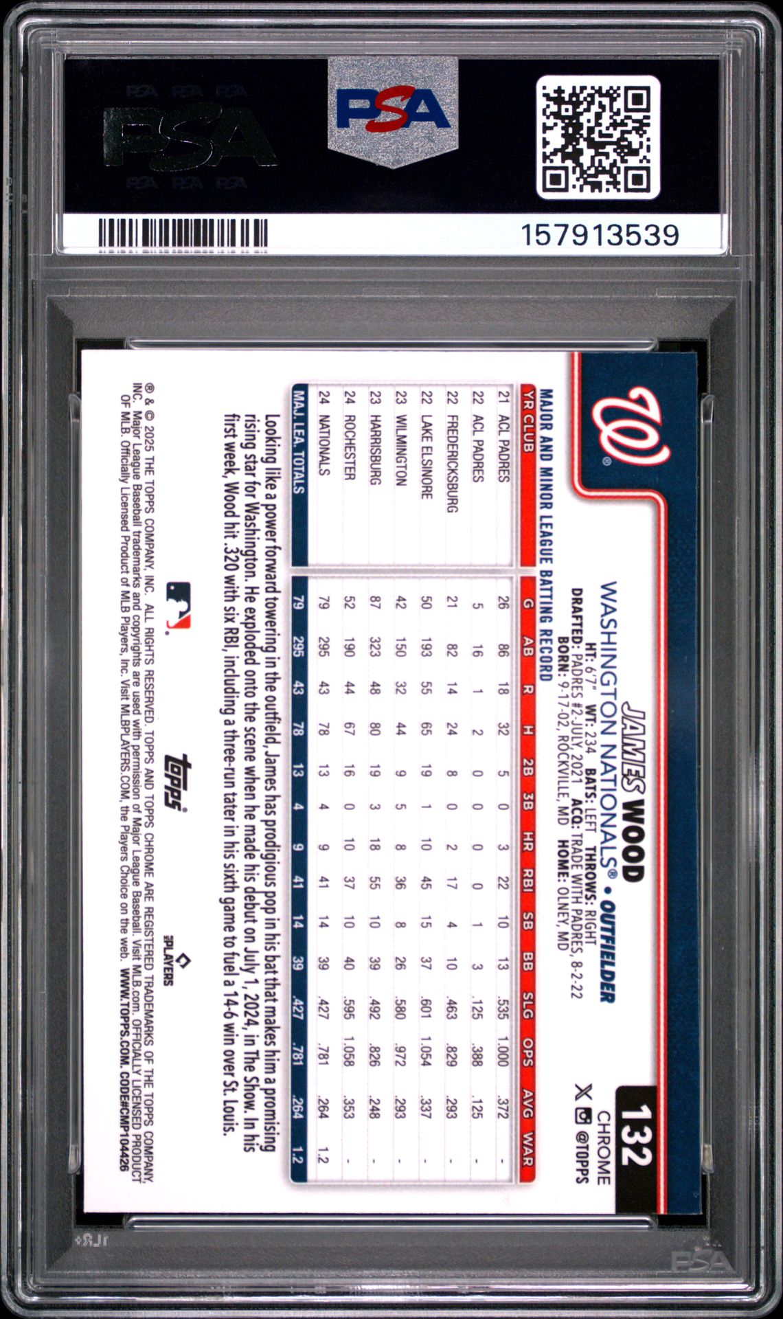 2025 Topps Chrome James Wood #132 (Prism Refractor) Mint 9 back