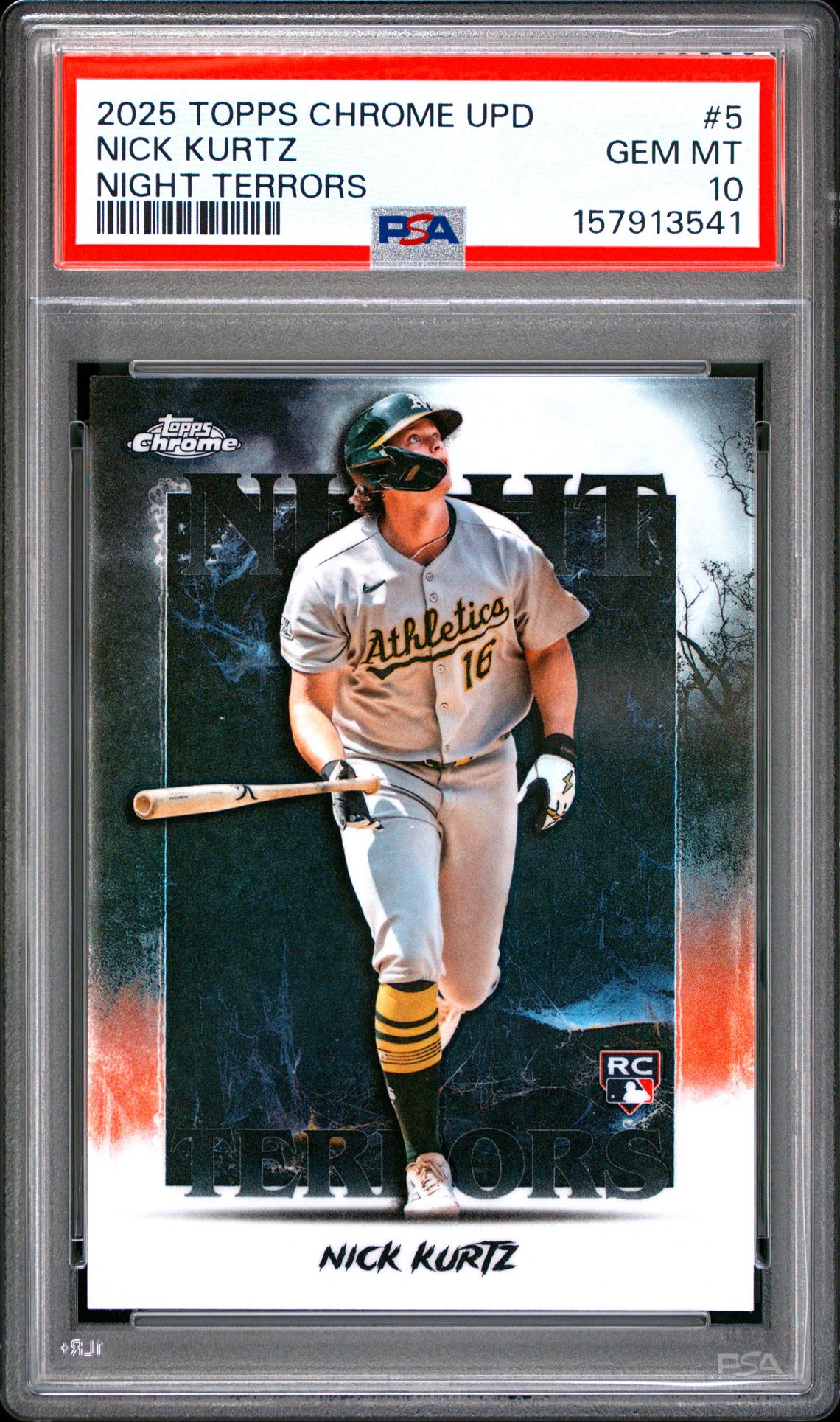 2025 Topps Chrome Update Night Terrors Nick Kurtz #5 Gem Mt 10 front view - PSA graded GEM MT 10