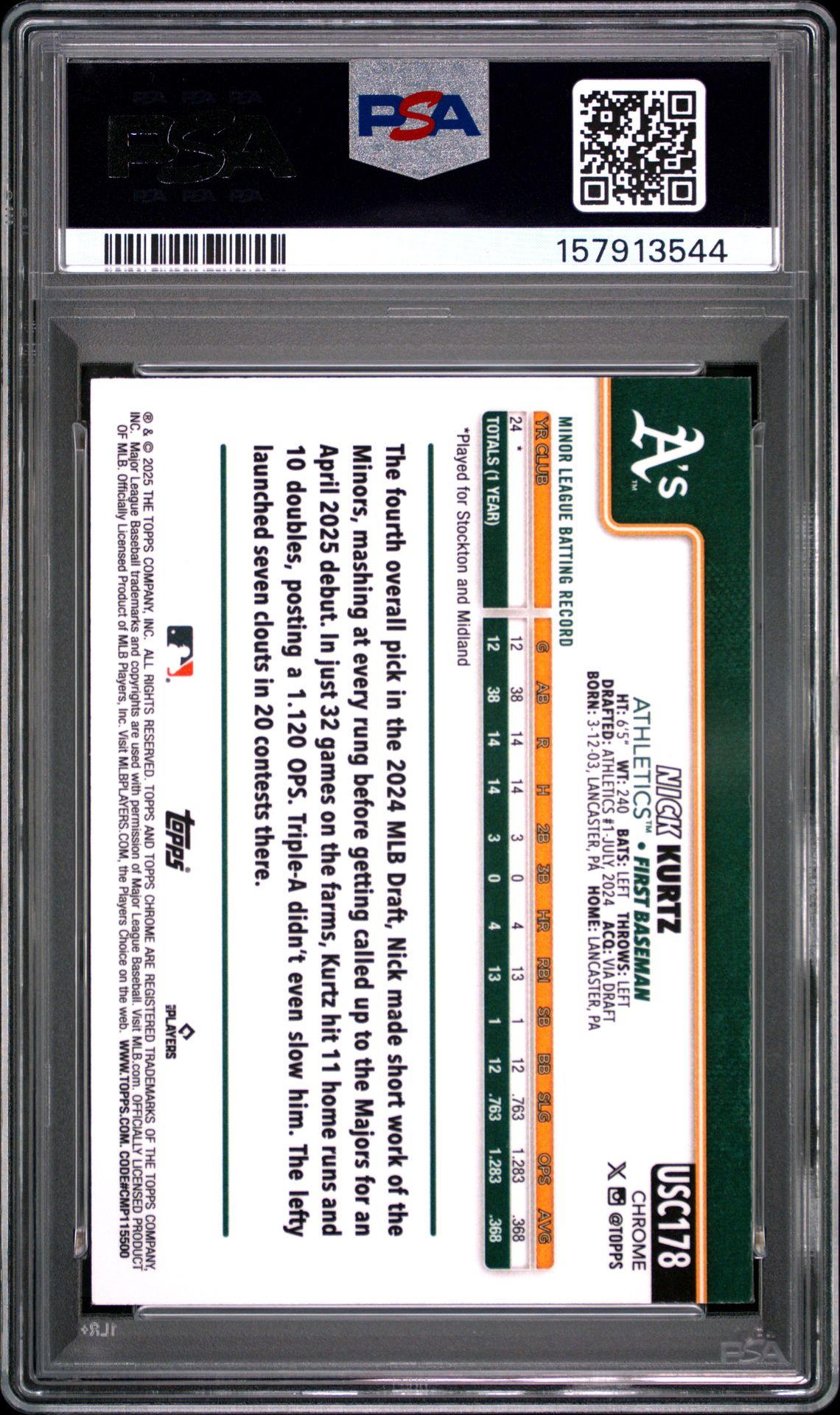2025 Topps Chrome Update Nick Kurtz #178 (X-Fractor) Mint 9 back