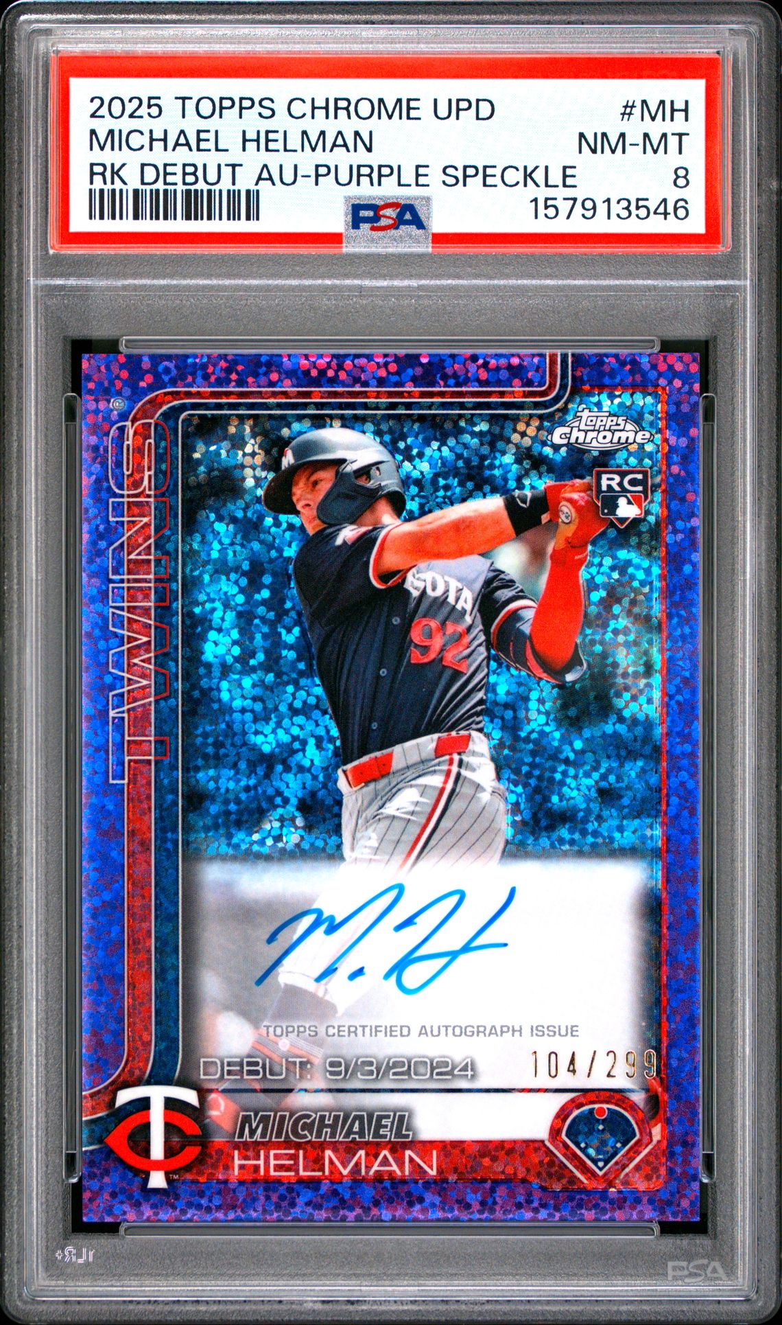 2025 Topps Chrome Update Rookie Debut Autographs Michael Helman #Mh (Rk Debut Au-Purple Speckle) Nm-Mt 8 front