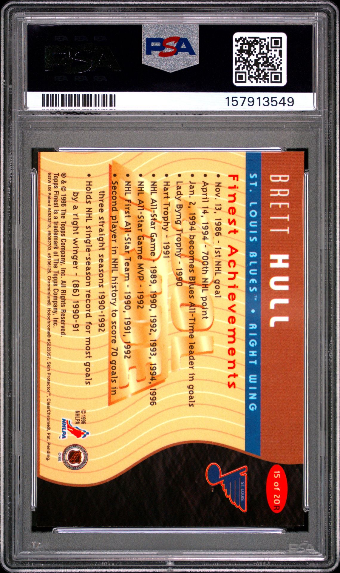 1995 Nhl Cool Trade Brett Hull #15 Mint 9 back