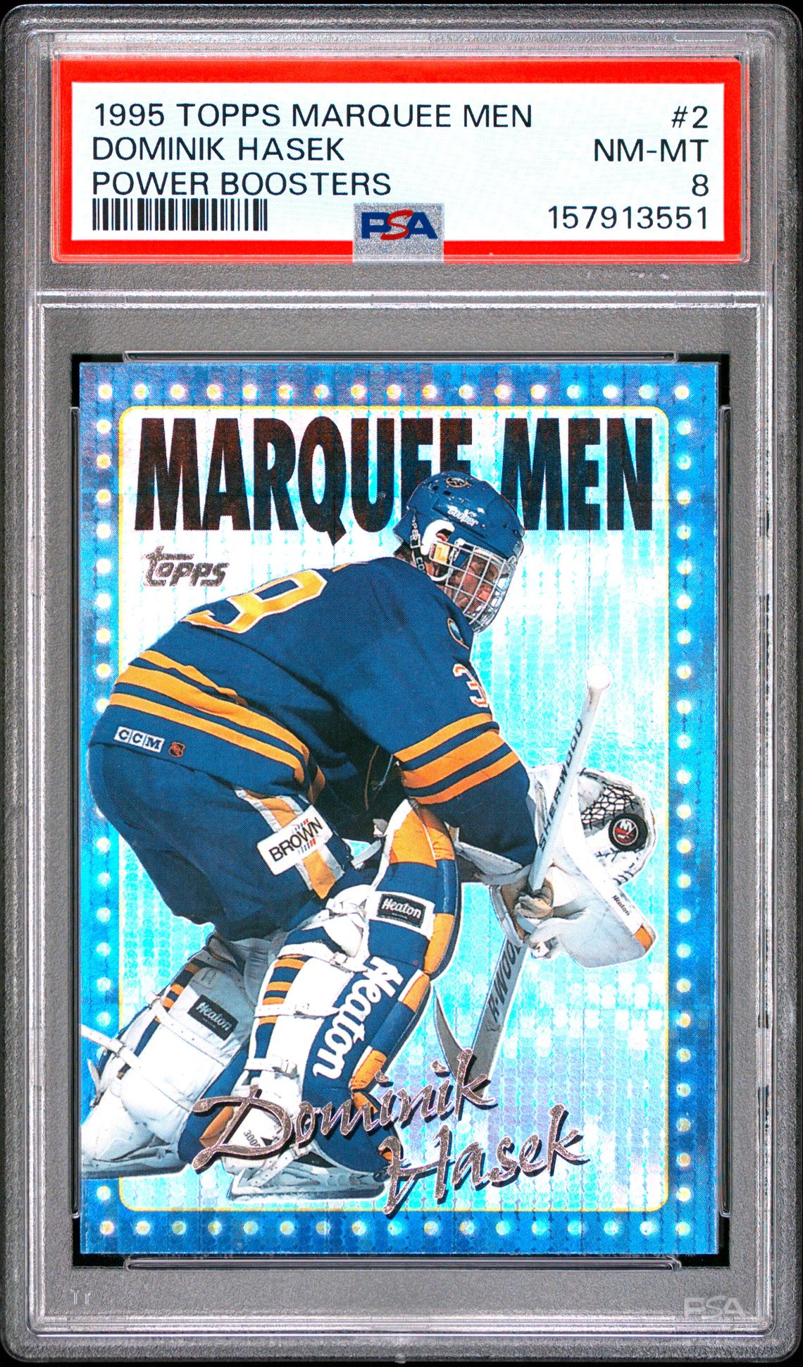 1995 Topps Marquee Men Power Boosters Dominik Hasek #2 (Power Boosters) Nm-Mt 8 front