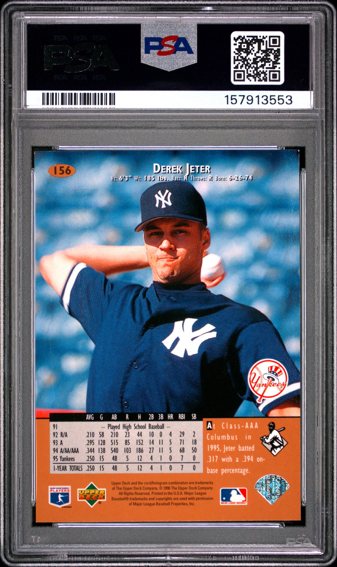 1996 Upper Deck Derek Jeter #156 Nm-Mt 8 back