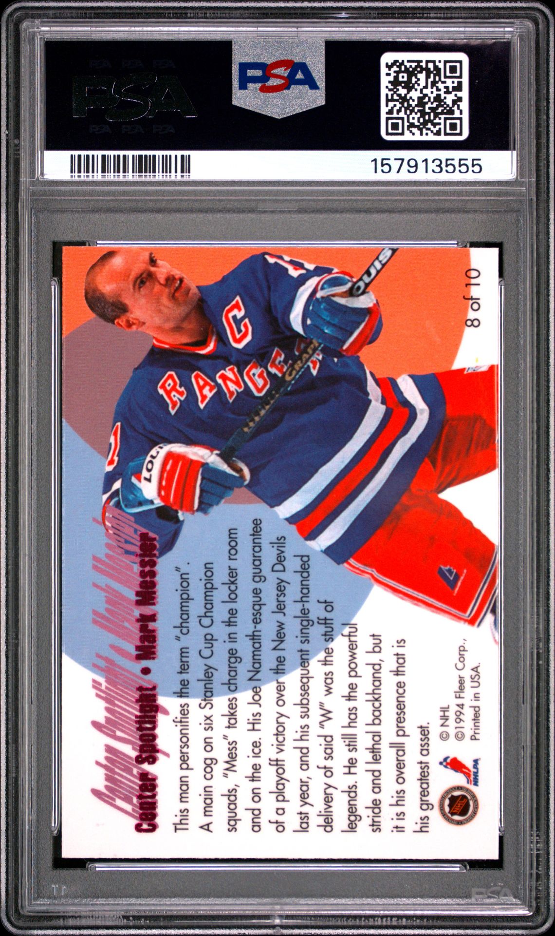 1994 Flair Center Spotlight Mark Messier #8 (Center Spotlight) Mint 9 back