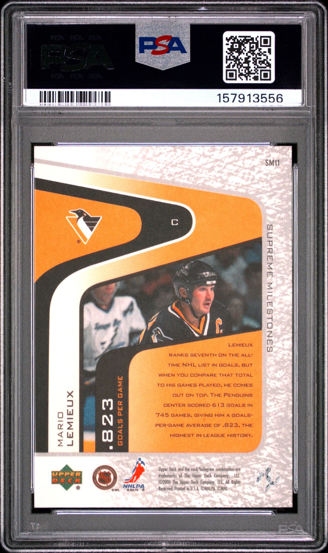 2000 Upper Deck Legends Supreme Milestones Mario Lemieux #Sm11 (Supreme Milestones) Nm-Mt 8 back