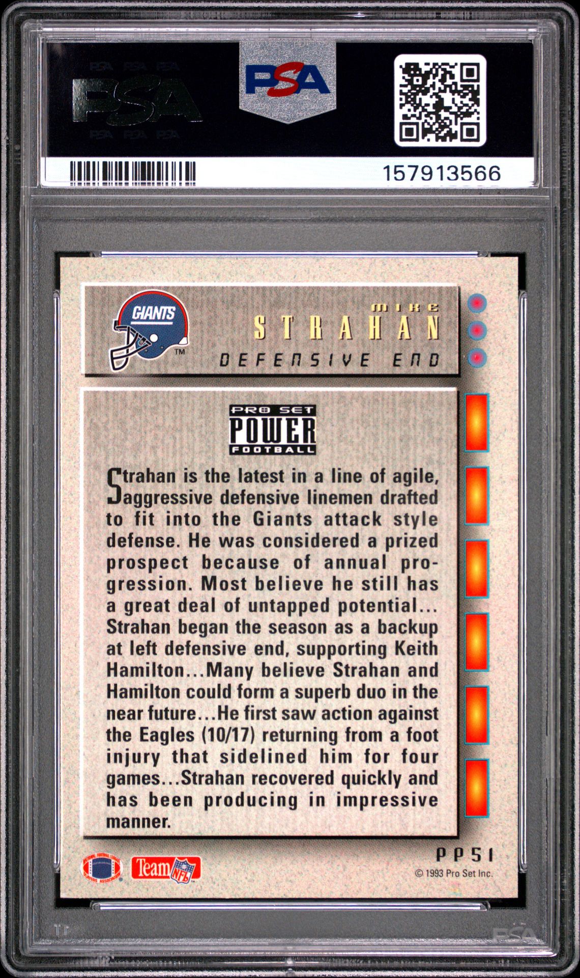 1993 Pro Set Power Update Power Prospects Mike Strahan #Pp51 (Update Power Prospects) Ex-Mt 6 back