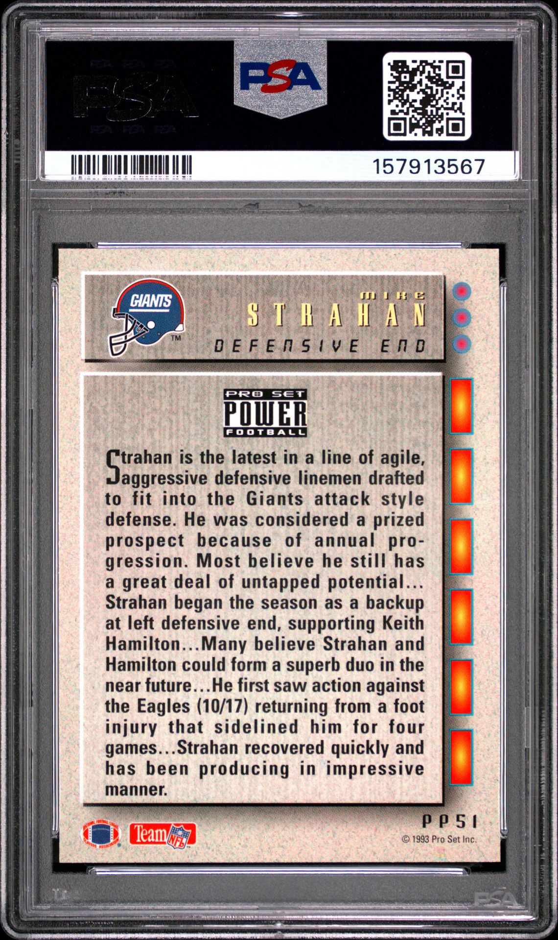 1993 Pro Set Power Update Power Prospects Mike Strahan #Pp51 (Update Power Prospects) Nm-Mt 8 back