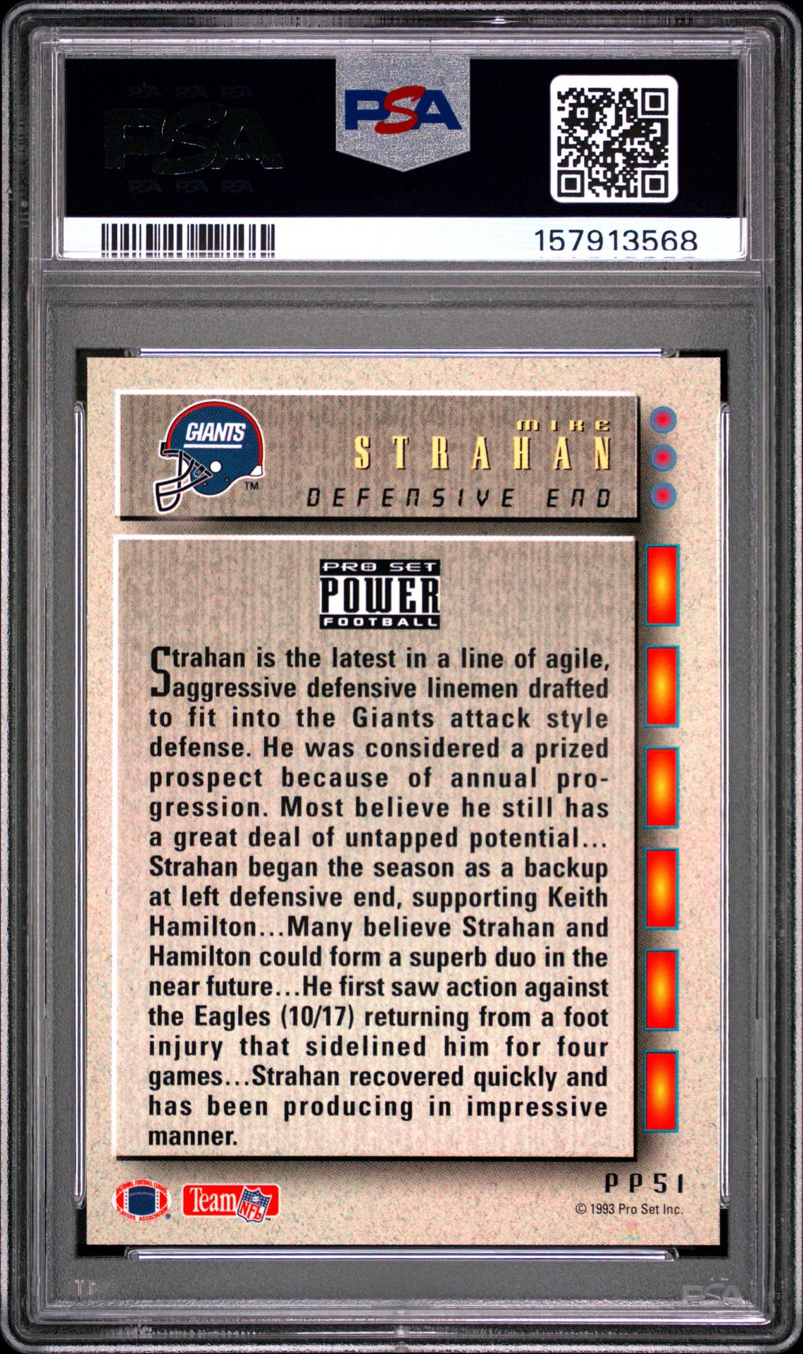 1993 Pro Set Power Update Power Prospects Mike Strahan #Pp51 (Update Power Prospects) Nm-Mt 8 back