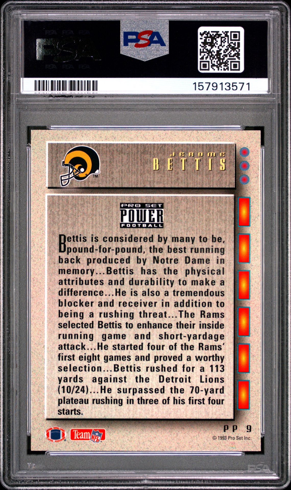 1993 Pro Set Power Update Power Prospects Jerome Bettis #Pp9 (Update Power Prospects) Nm 7 back