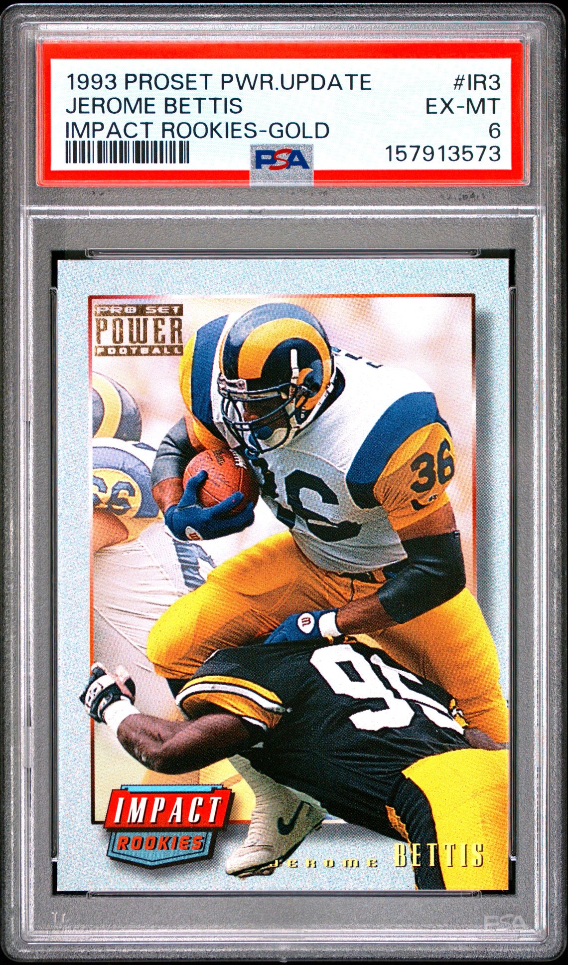 1993 Pro Set Power Update Impact Rookies Jerome Bettis #Ir3 (Impact Rookies-Gold) Ex-Mt 6 front