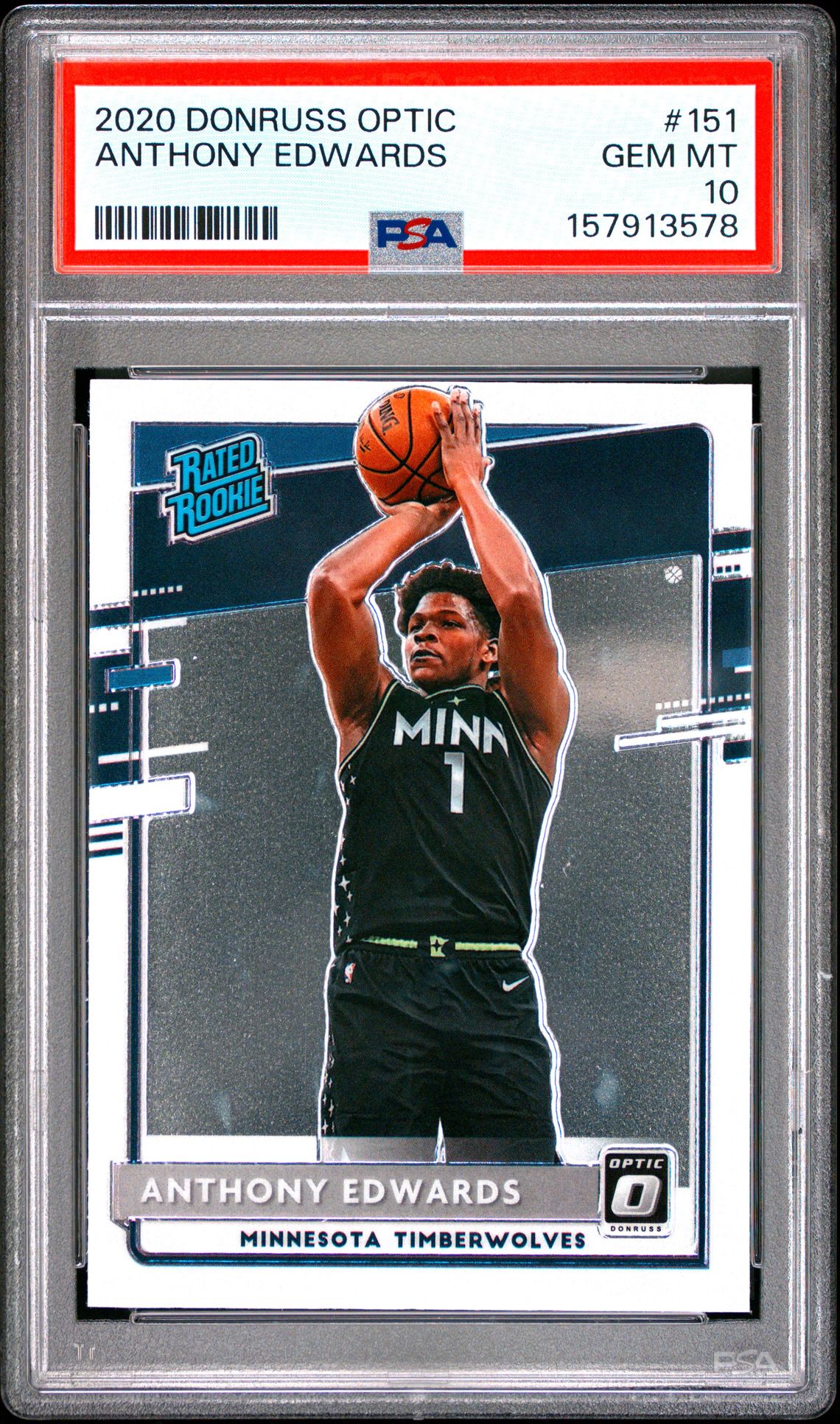 2020 Panini Donruss Optic Anthony Edwards #151 Gem Mt 10 front view - PSA graded GEM MT 10