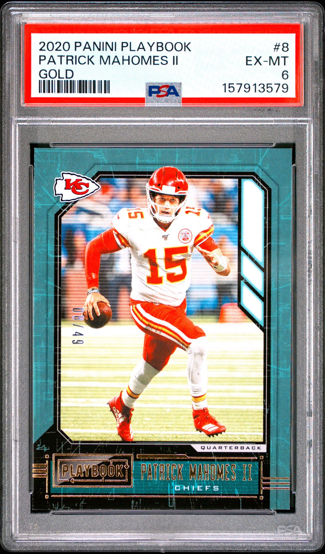 2020 Panini Playbook Patrick Mahomes Ii #8 (Gold) Ex-Mt 6 front
