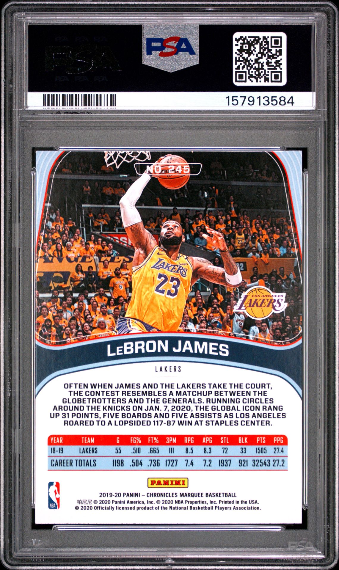 2019 Panini Chronicles Lebron James #245 (Bronze) Mint 9 back