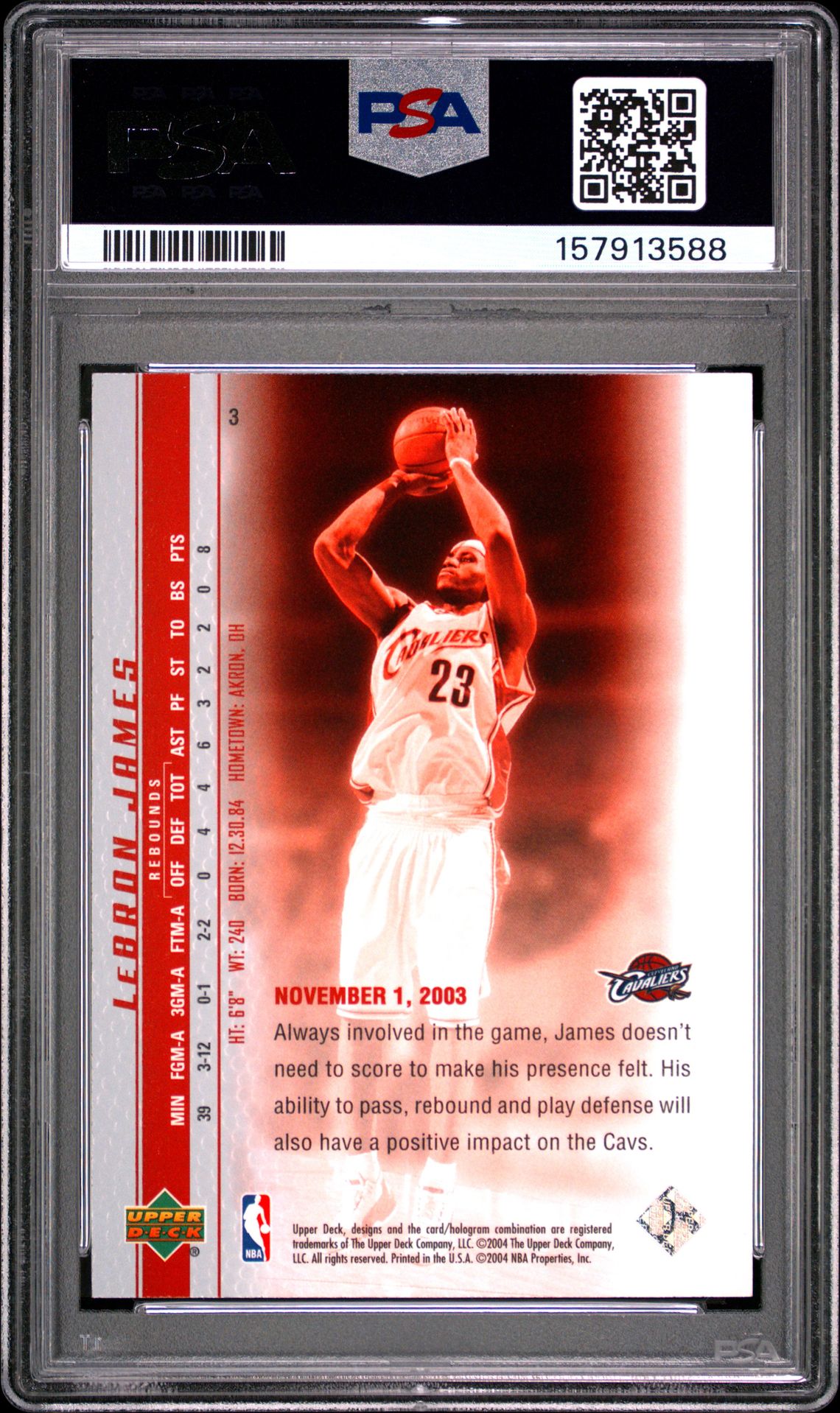 2003 Upper Deck Lebron James Phenomenal Beginnings Lebron James #3 (Phenomenal Beginning) Mint 9 back