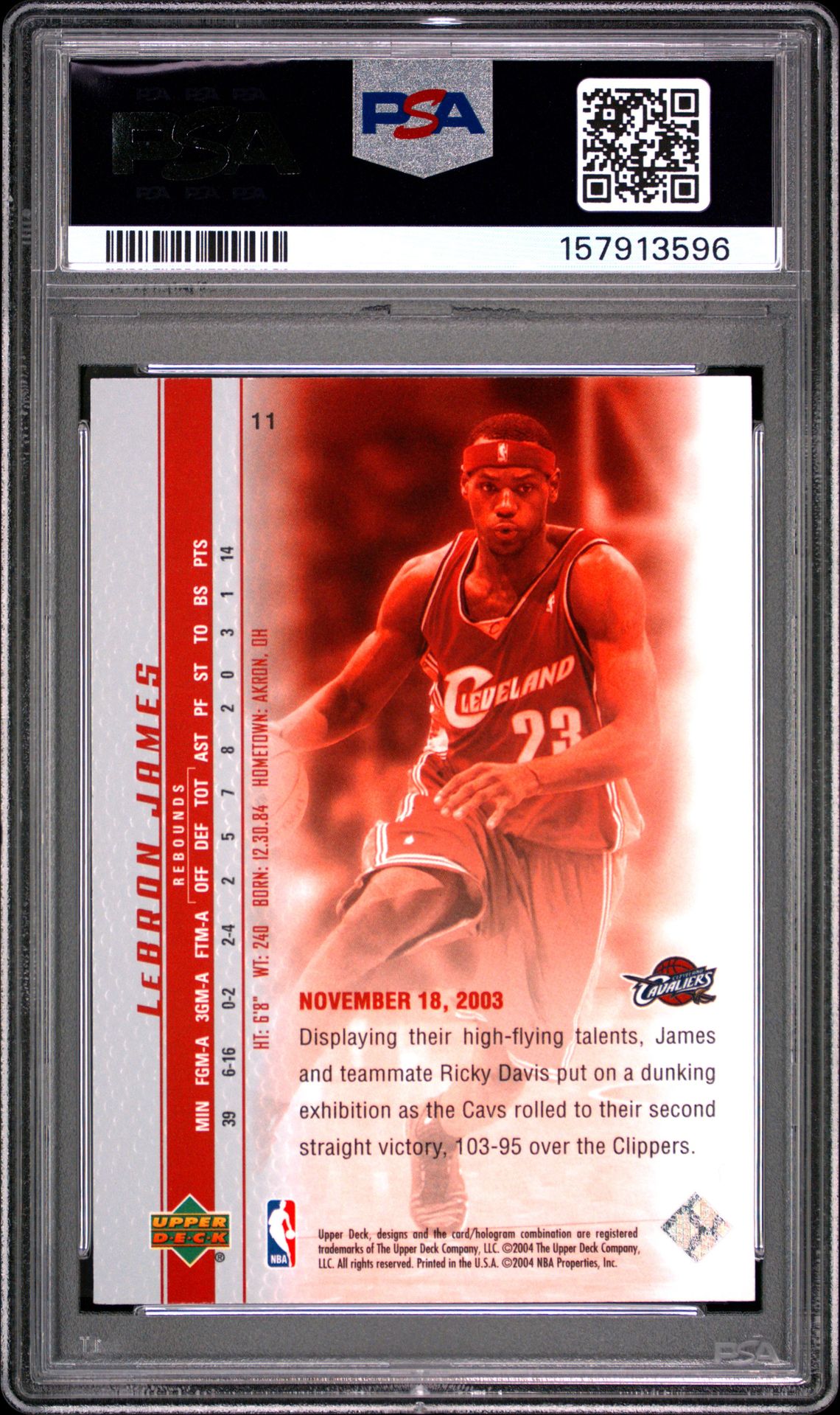 2003 Upper Deck Lebron James Phenomenal Beginnings Lebron James #11 (Phenomenal Beginning) Mint 9 back