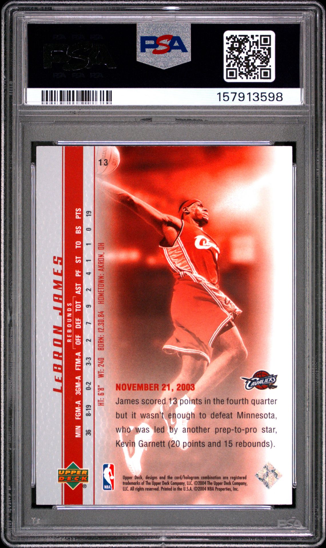 2003 Upper Deck Lebron James Phenomenal Beginnings Lebron James #13 (Phenomenal Beginning) Mint 9 back