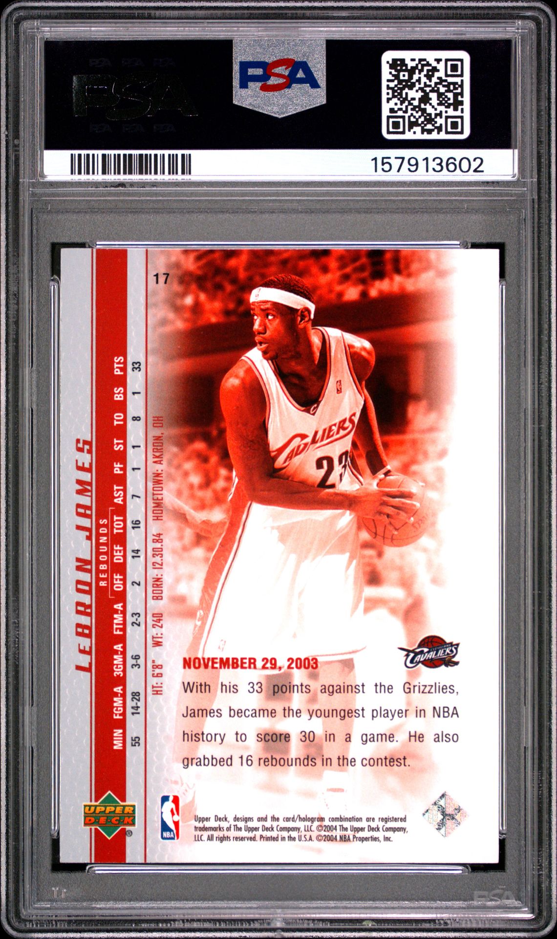 2003 Upper Deck Lebron James Phenomenal Beginnings Lebron James #17 (Phenomenal Beginning) Mint 9 back