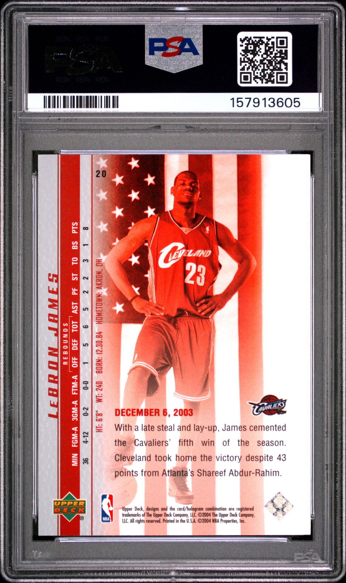 2003 Upper Deck Lebron James Phenomenal Beginnings Lebron James #20 (Phenomenal Beginning) Ex-Mt 6 back
