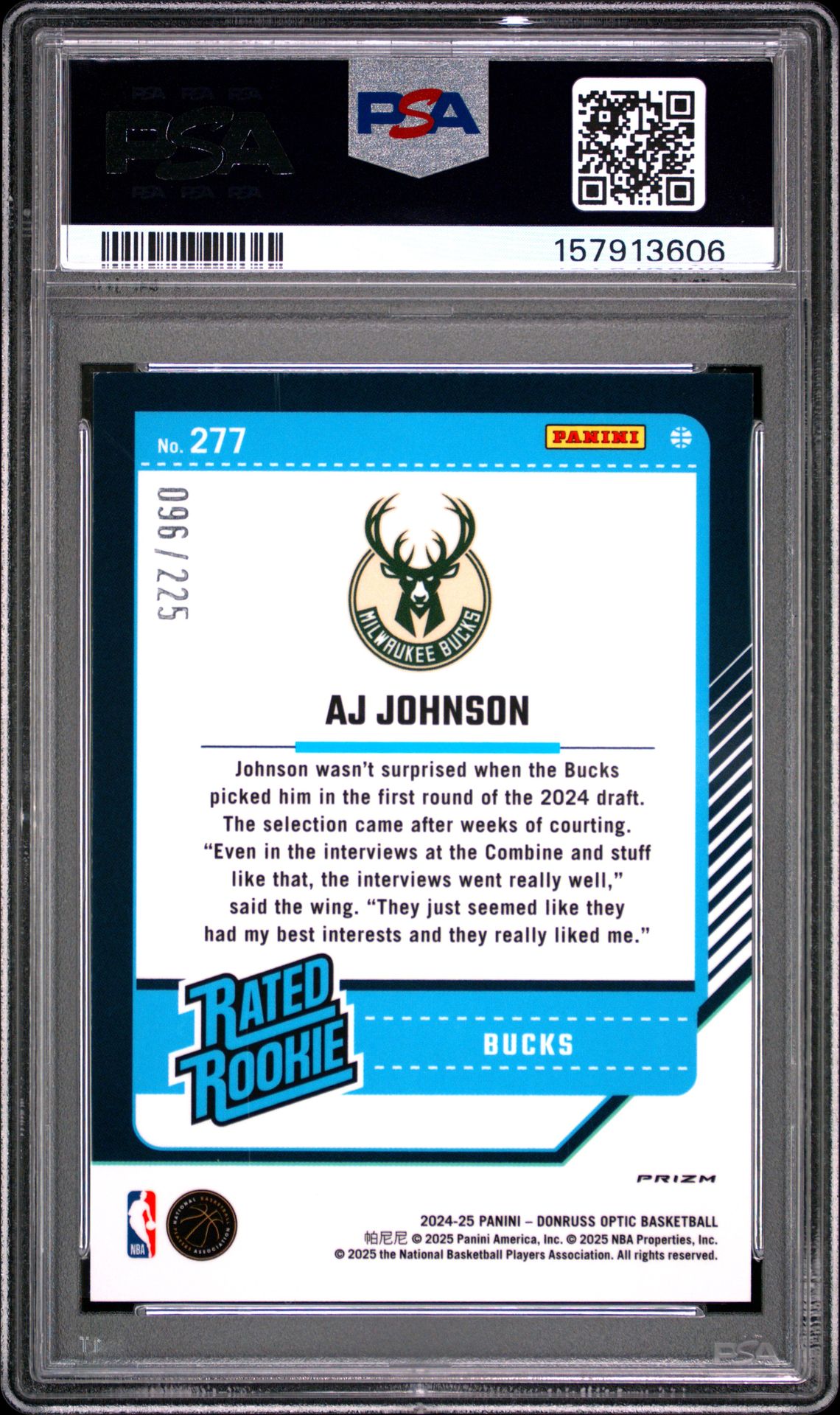 2024 Panini Donruss Optic Aj Johnson #277 (Orange Shock) Mint 9 back