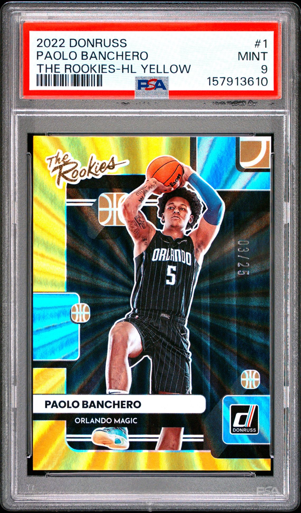 2022 Panini Donruss The Rookies Paolo Banchero #1 (The Rookies-Hl Yellow) Mint 9 front
