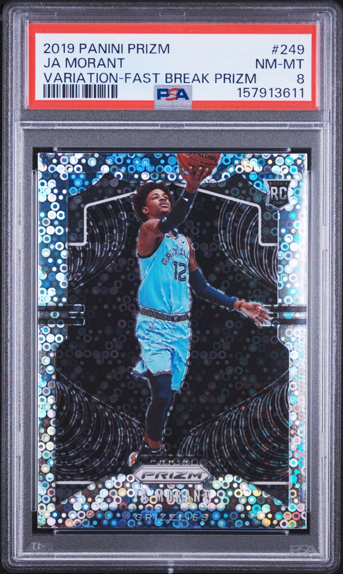 2019 Panini Prizm Ja Morant #249 (Variation-Fast Break Prizm) Nm-Mt 8 front