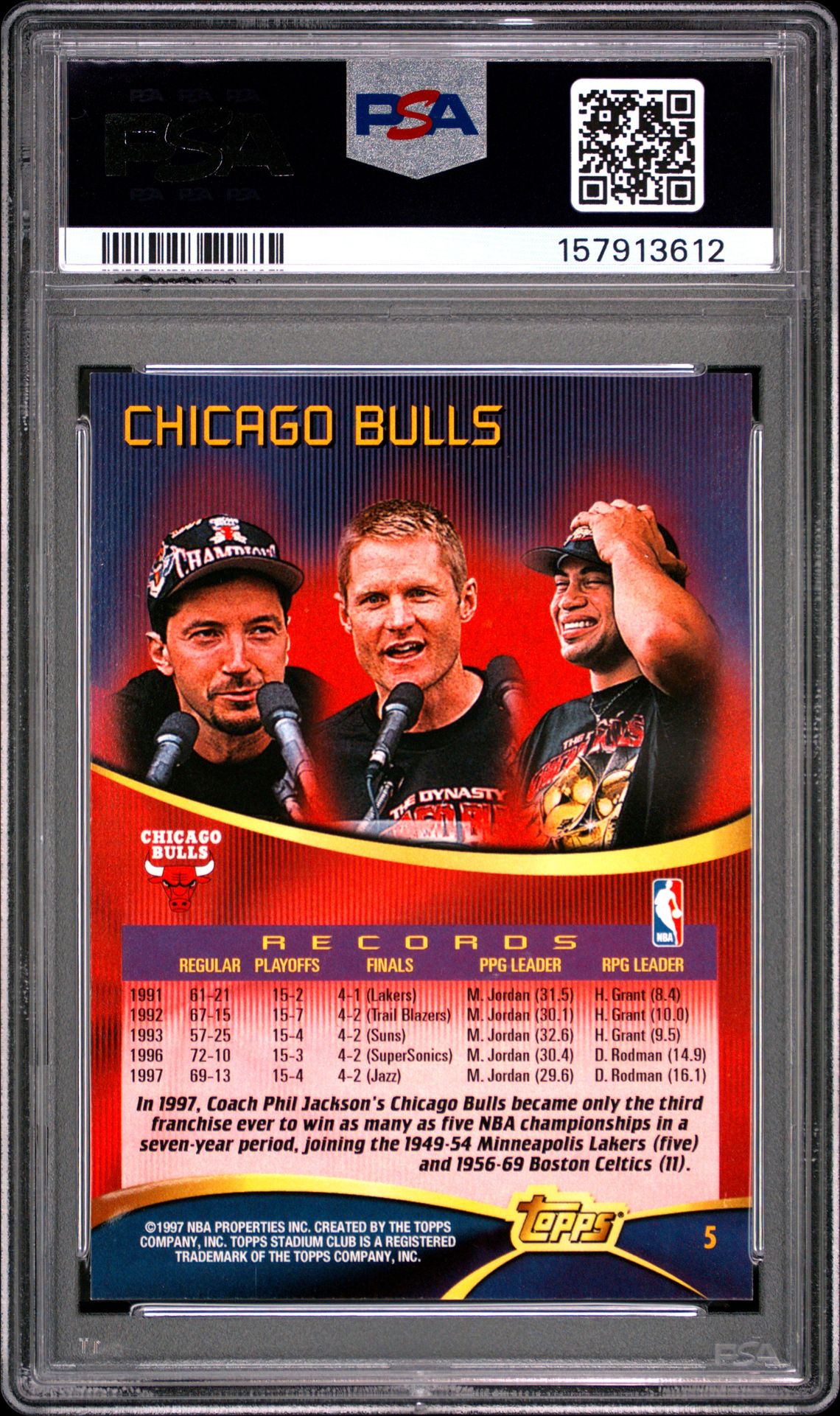 1997 Stadium Club Chicago Bulls #5 (Team Of The 90'S) Nm-Mt 8 back