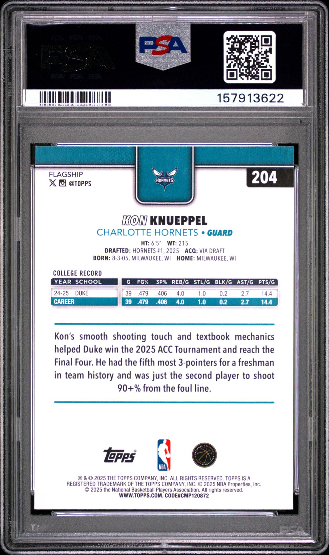2025 Topps Kon Knueppel #204 Nm-Mt 8 back