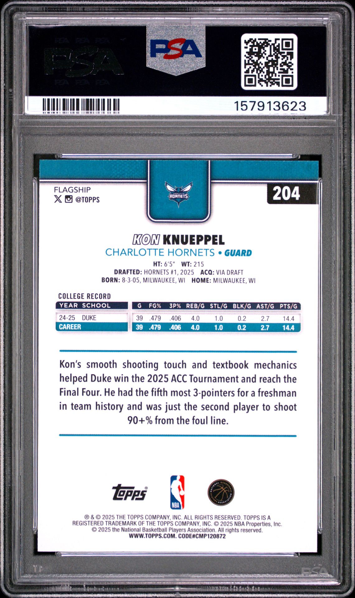 2025 Topps Kon Knueppel #204 Mint 9 back